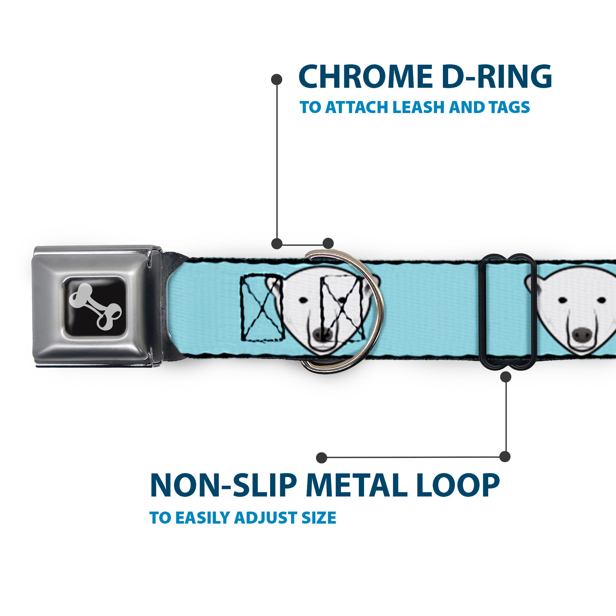 Dog Bone Seatbelt Buckle Collar - Polar Bear Repeat Baby Blue Seatbelt Buckle Collars Buckle-Down