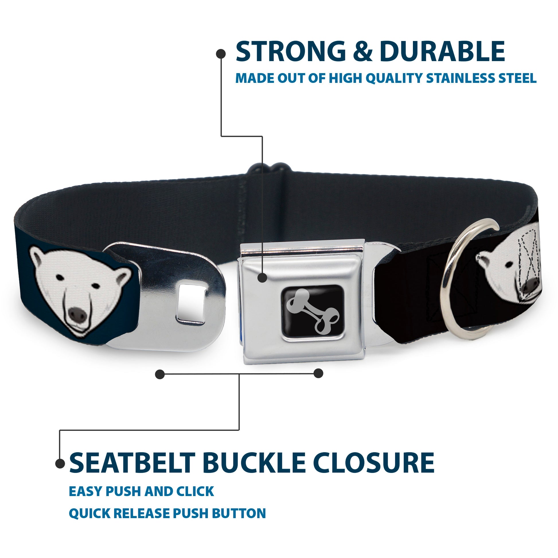Dog Bone Seatbelt Buckle Collar - Polar Bear Repeat Black/Blue Fade Seatbelt Buckle Collars Buckle-Down