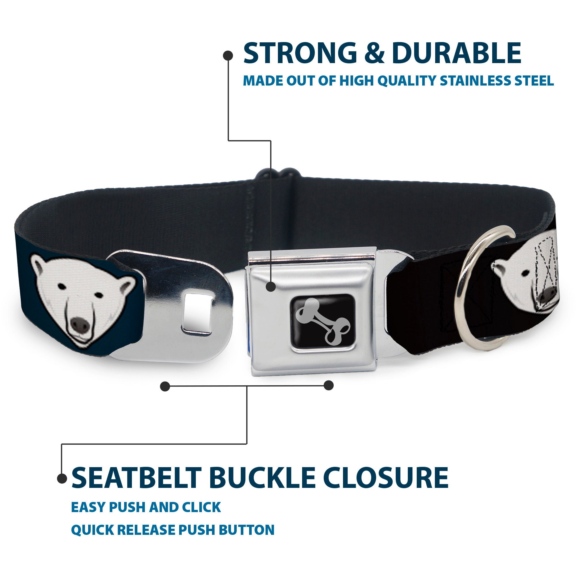 Dog Bone Seatbelt Buckle Collar - Polar Bear Repeat Black/Blue Fade Seatbelt Buckle Collars Buckle-Down