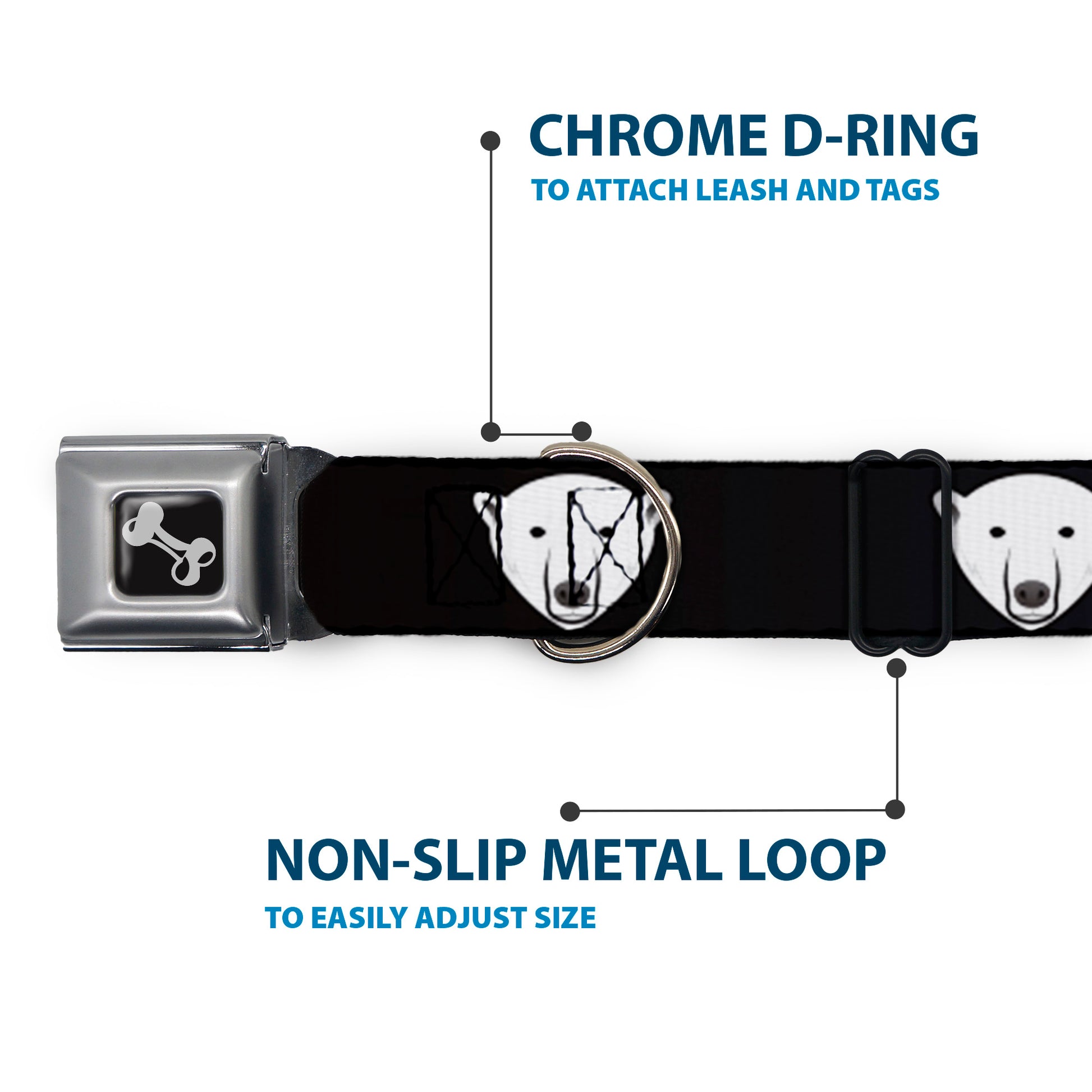 Dog Bone Seatbelt Buckle Collar - Polar Bear Repeat Black/Blue Fade Seatbelt Buckle Collars Buckle-Down