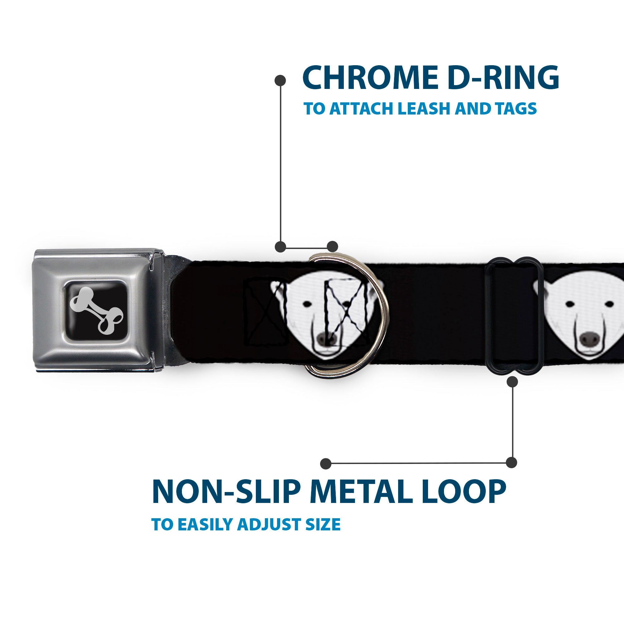 Dog Bone Seatbelt Buckle Collar - Polar Bear Repeat Black/Blue Fade Seatbelt Buckle Collars Buckle-Down