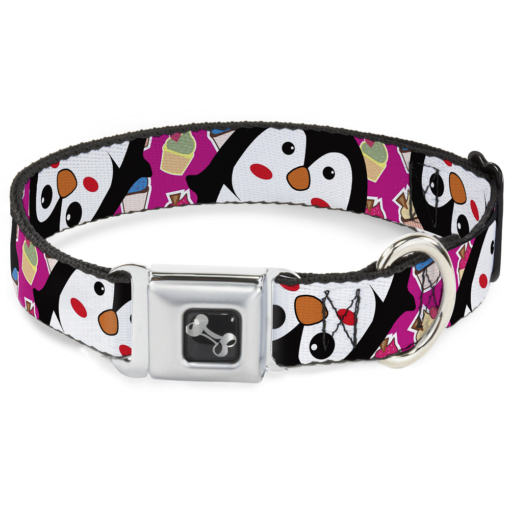 Dog Bone Seatbelt Buckle Collar - Penguins w/Cupcakes Fuchsia/Multi Color Seatbelt Buckle Collars Buckle-Down