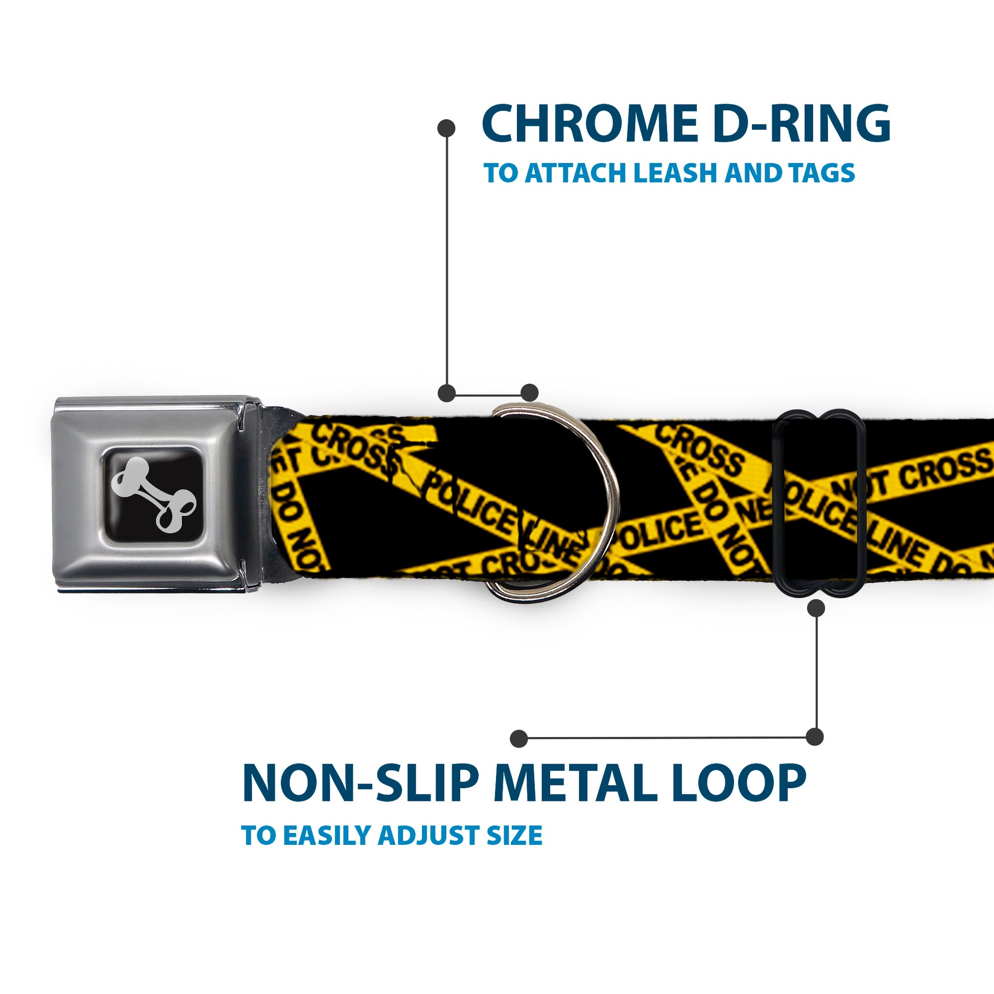 Dog Bone Seatbelt Buckle Collar - Police Line Black/Yellow Seatbelt Buckle Collars Buckle-Down