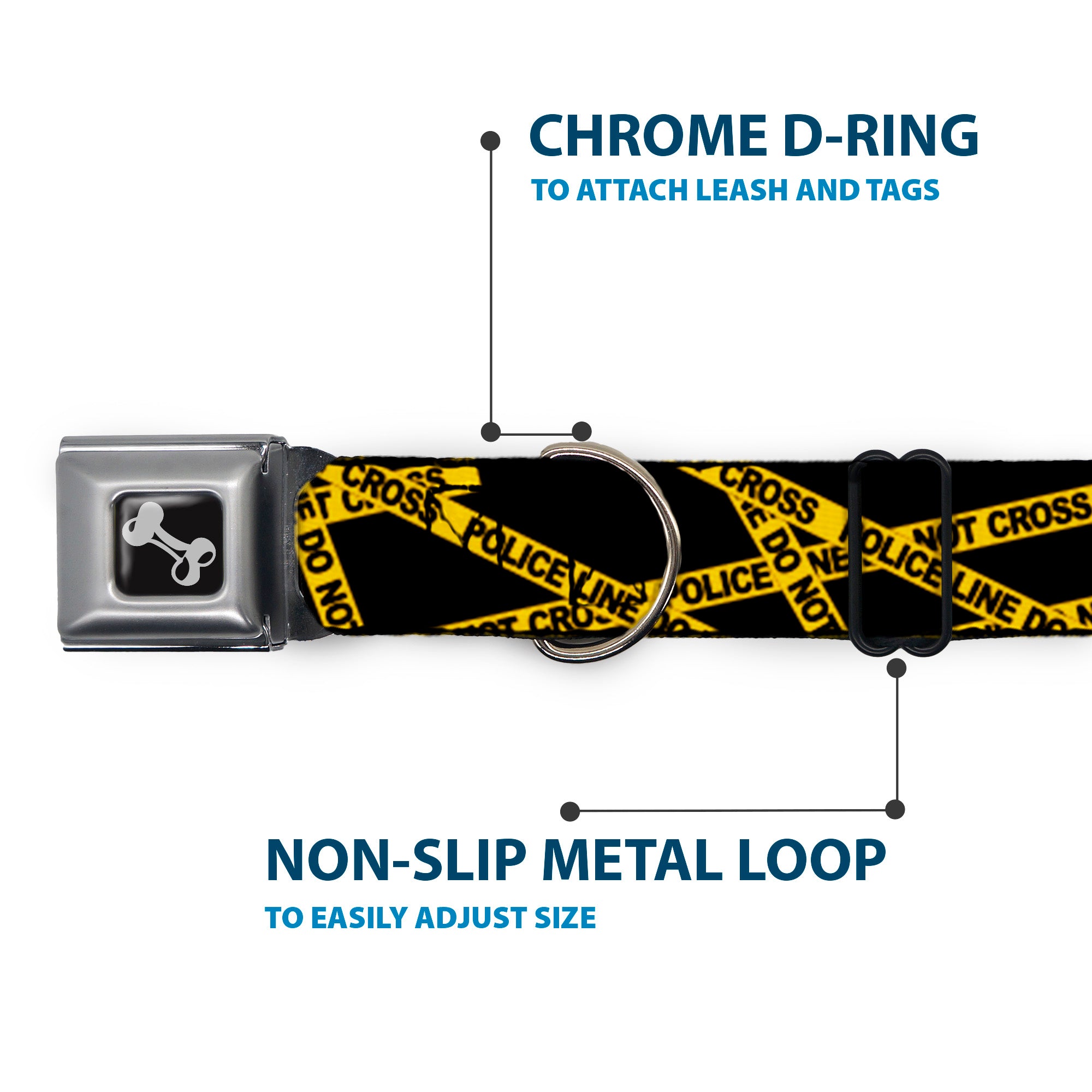 Dog Bone Seatbelt Buckle Collar - Police Line Black/Yellow Seatbelt Buckle Collars Buckle-Down