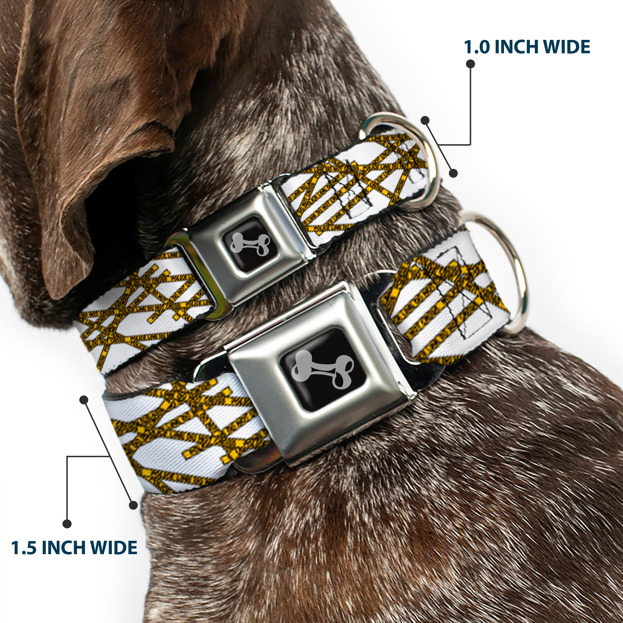 Dog Bone Seatbelt Buckle Collar - Police Line White/Yellow Seatbelt Buckle Collars Buckle-Down