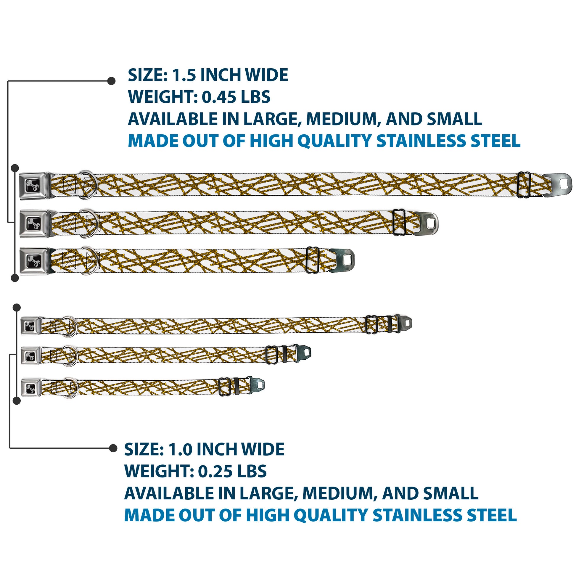 Dog Bone Seatbelt Buckle Collar - Police Line White/Yellow Seatbelt Buckle Collars Buckle-Down