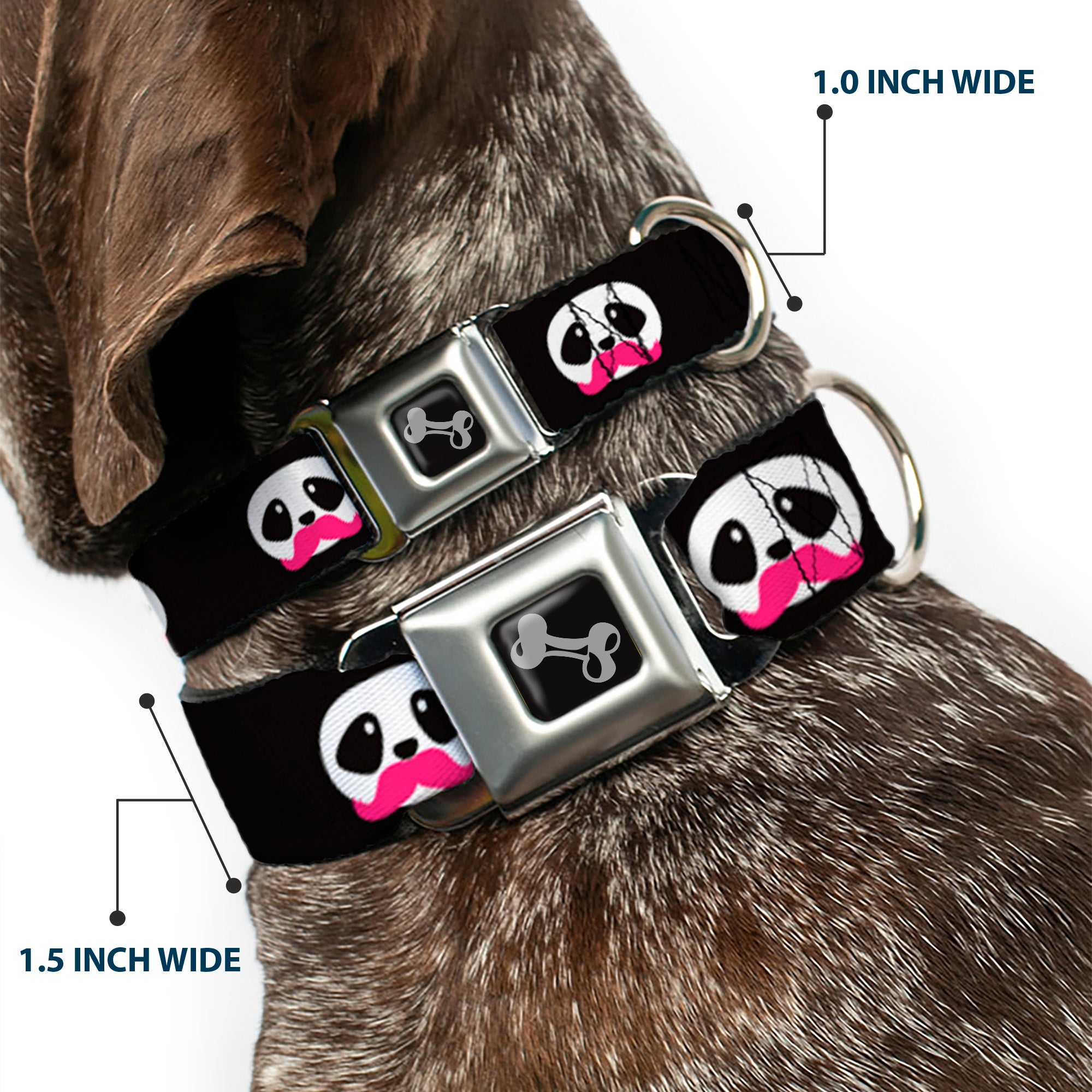 Dog Bone Seatbelt Buckle Collar - Panda Face w/Pink Mustache Seatbelt Buckle Collars Buckle-Down