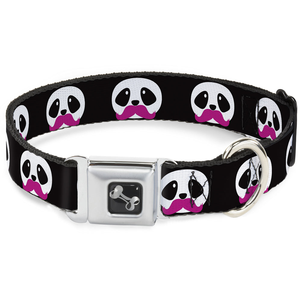 Dog Bone Seatbelt Buckle Collar - Panda Face w/Pink Mustache Seatbelt Buckle Collars Buckle-Down