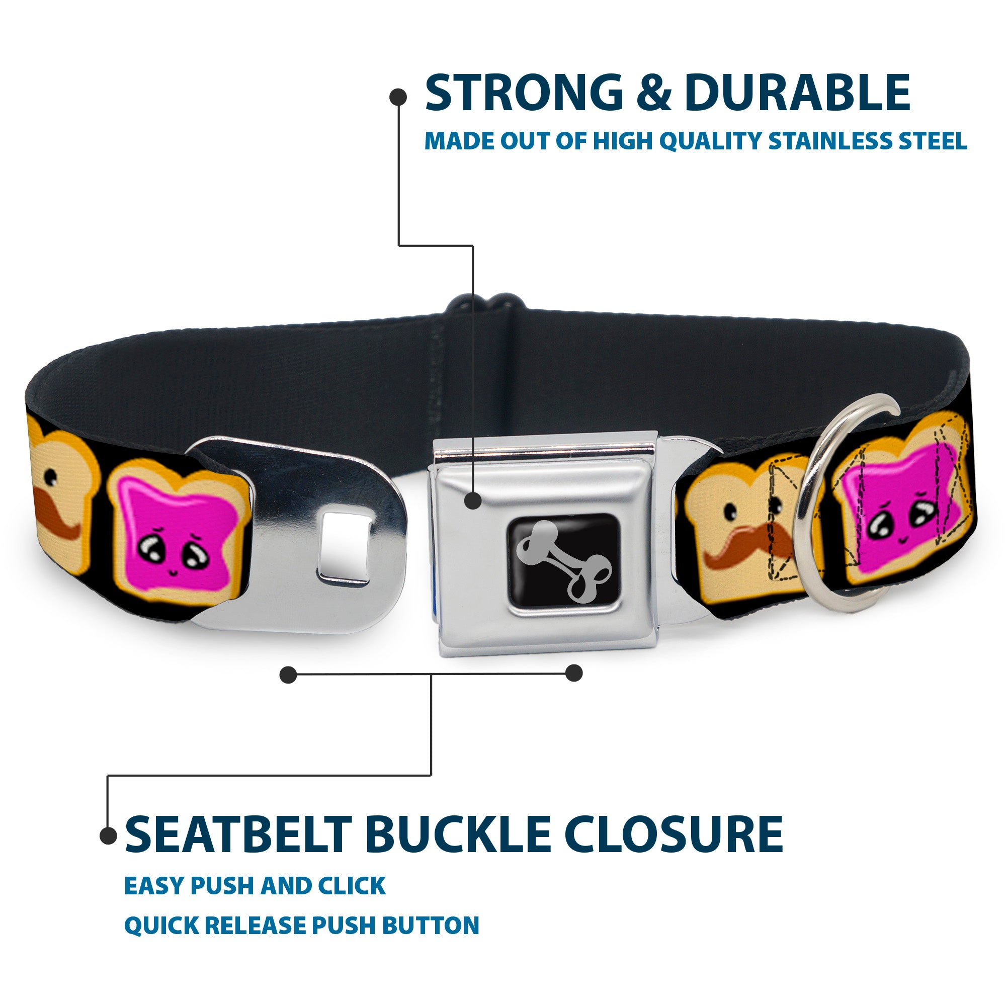 Dog Bone Seatbelt Buckle Collar - Peanut Butter w/Mustache & Jelly Seatbelt Buckle Collars Buckle-Down