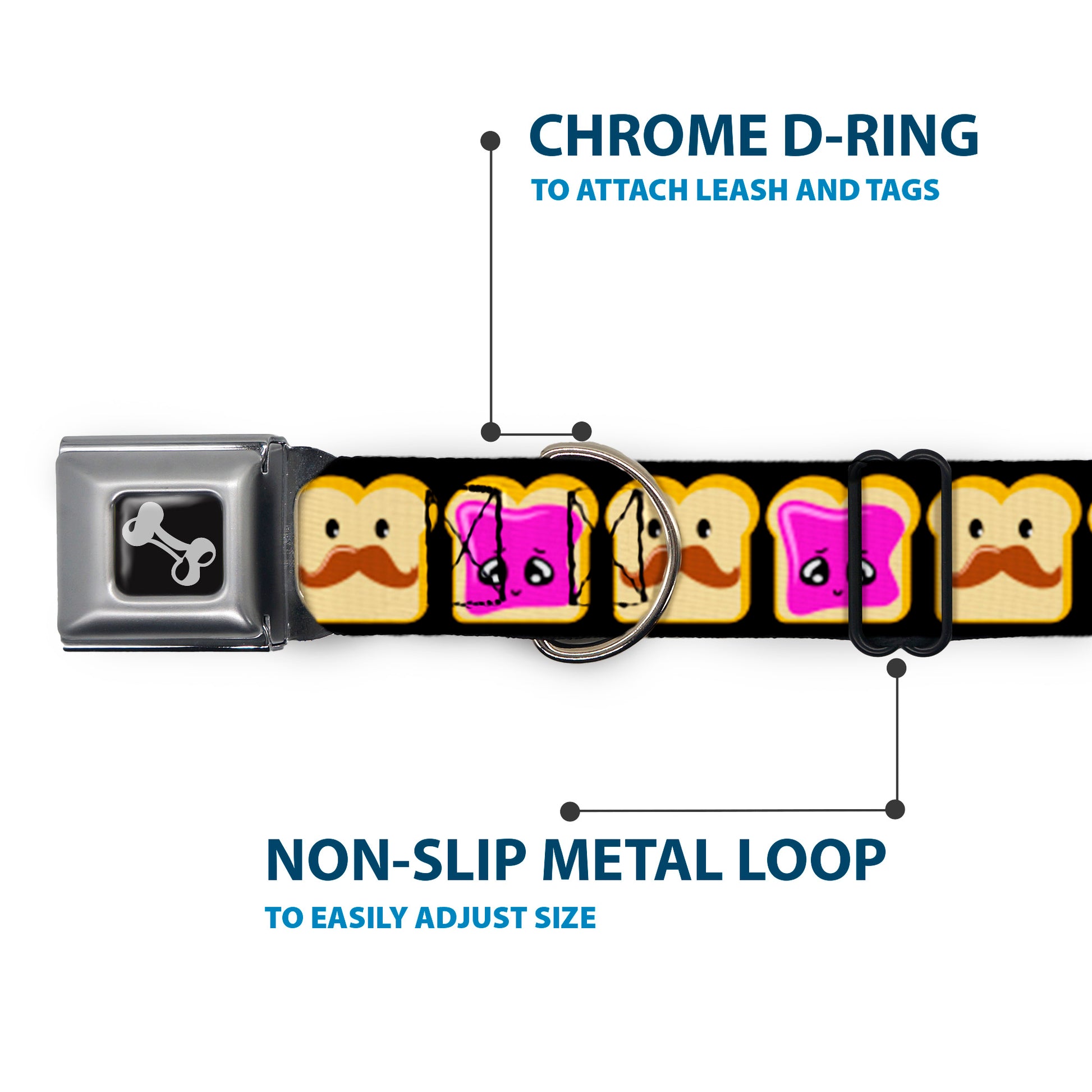 Dog Bone Seatbelt Buckle Collar - Peanut Butter w/Mustache & Jelly Seatbelt Buckle Collars Buckle-Down