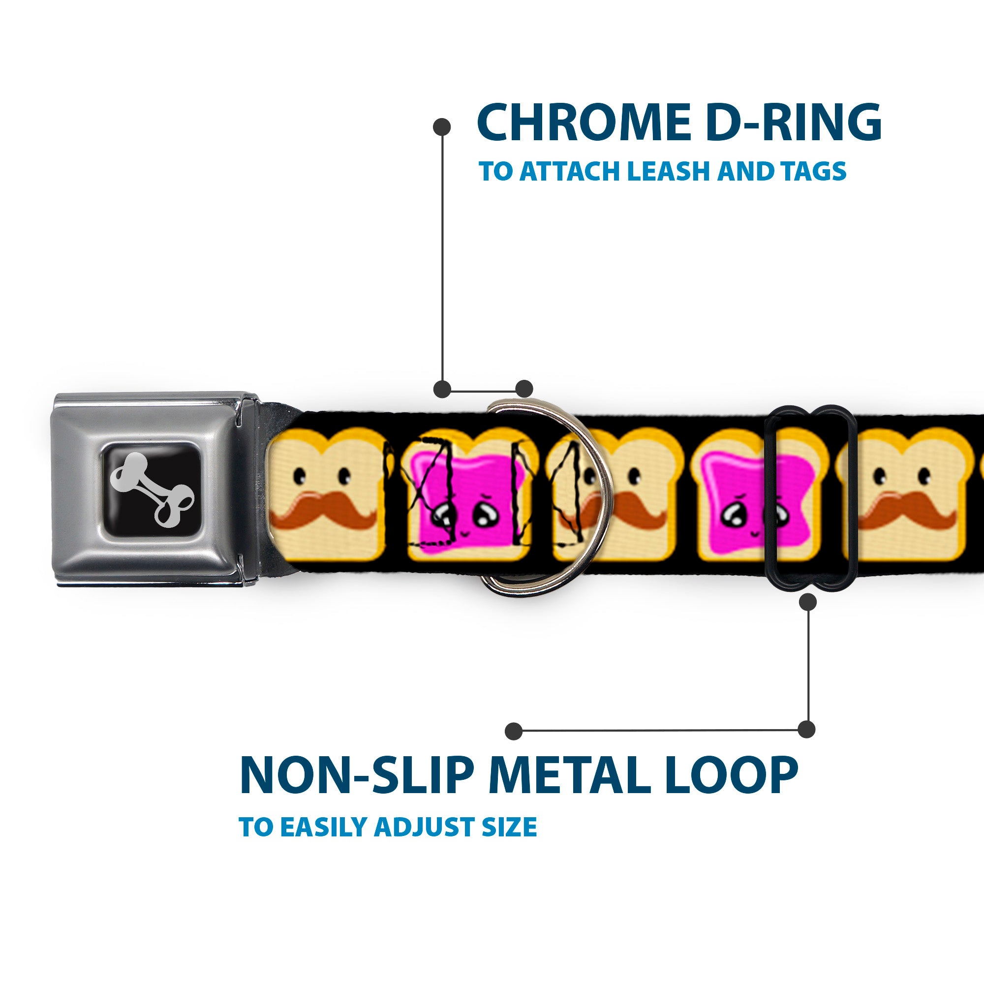 Dog Bone Seatbelt Buckle Collar - Peanut Butter w/Mustache & Jelly Seatbelt Buckle Collars Buckle-Down