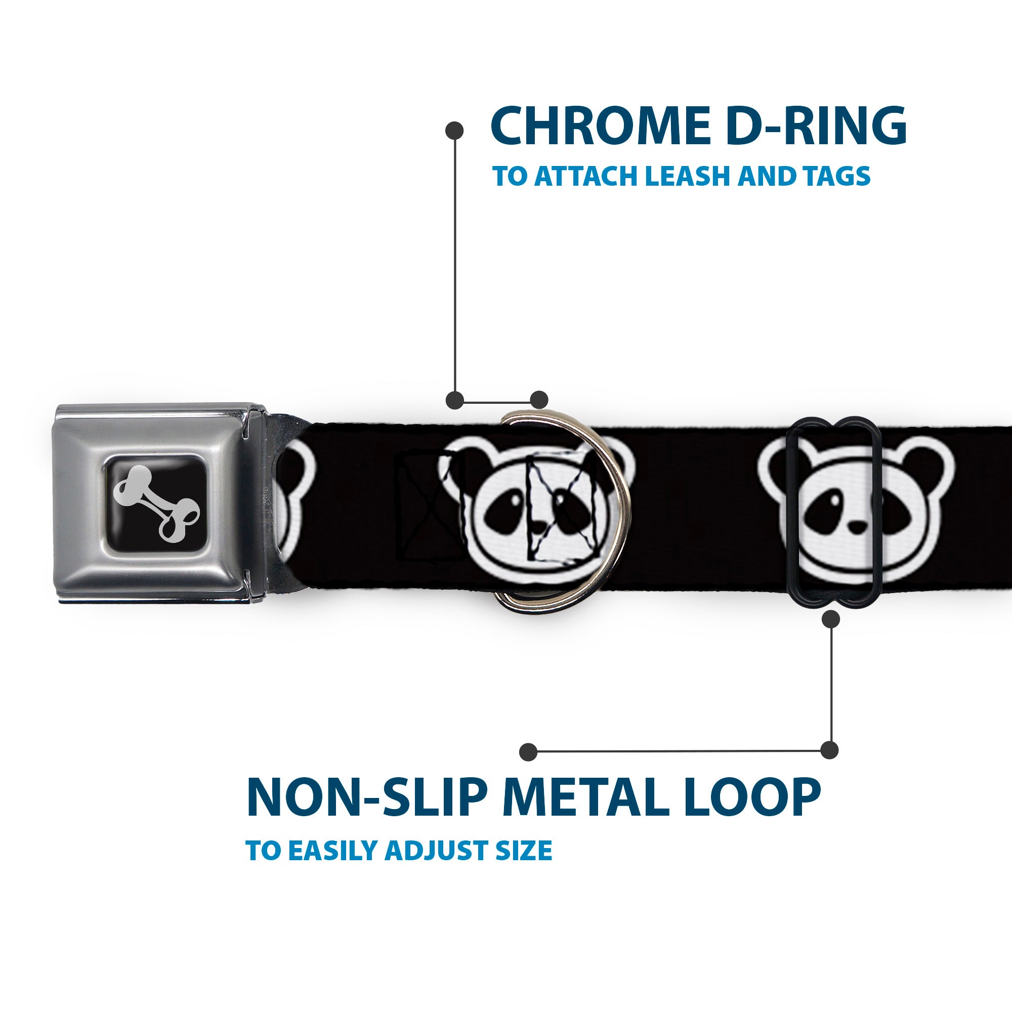 Dog Bone Seatbelt Buckle Collar - Panda Bear Cartoon2 Black/White Seatbelt Buckle Collars Buckle-Down