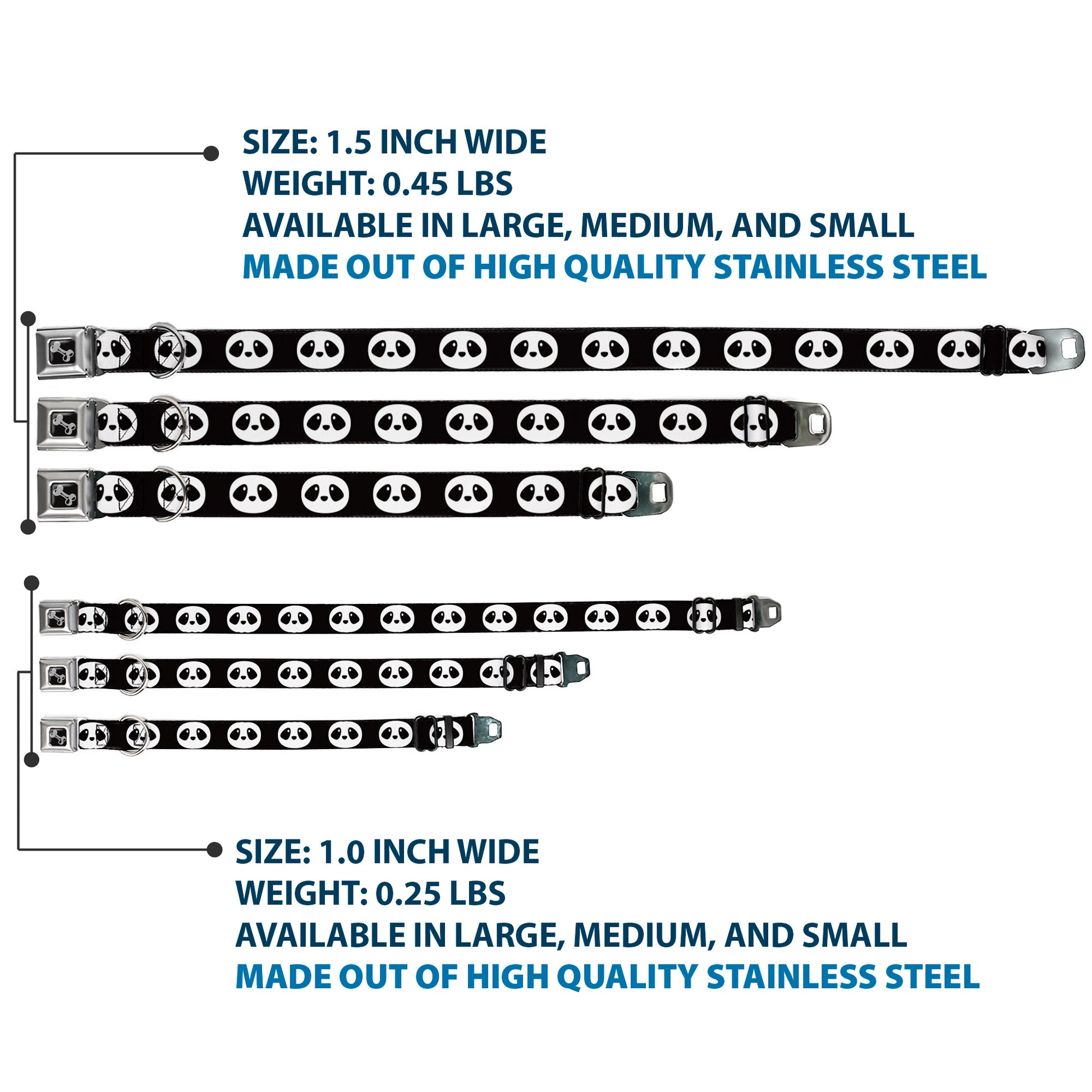 Dog Bone Seatbelt Buckle Collar - Panda Face Black/White Seatbelt Buckle Collars Buckle-Down