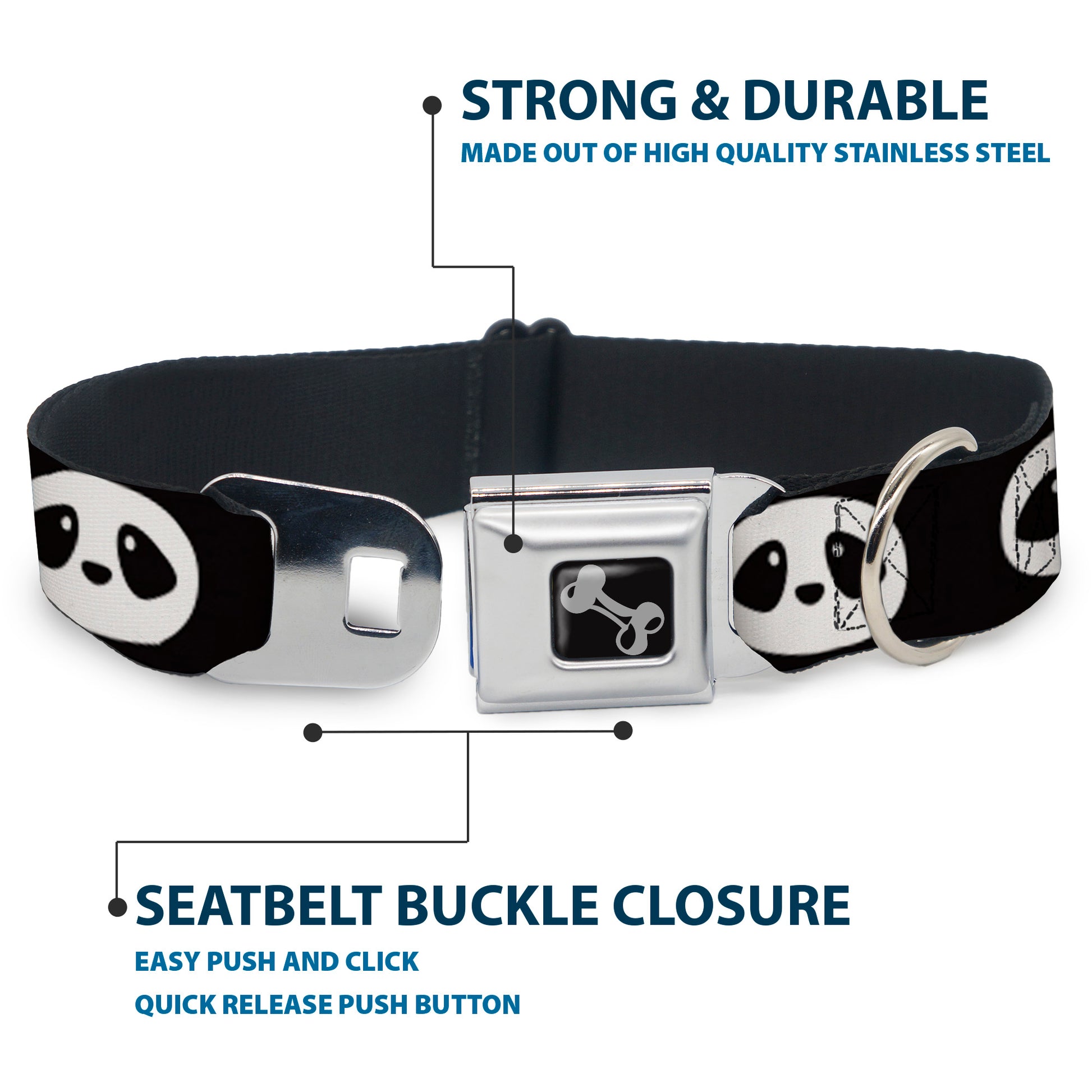 Dog Bone Seatbelt Buckle Collar - Panda Face Black/White Seatbelt Buckle Collars Buckle-Down