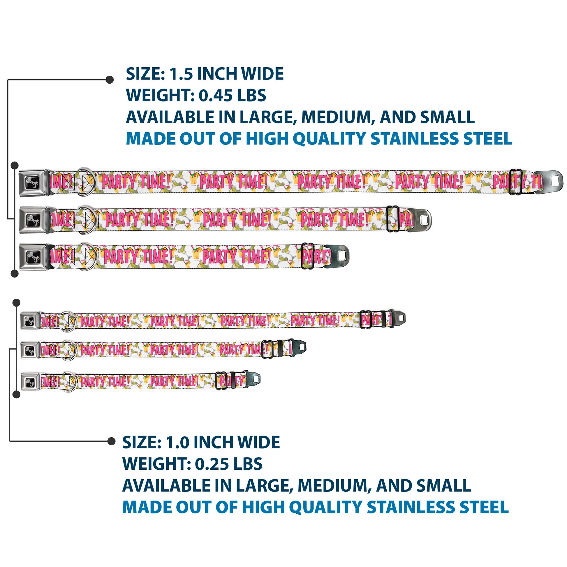 Buckle-Down Seatbelt Buckle Dog Collar - PARTY TIME! w/Drinks Seatbelt Buckle Collars Buckle-Down