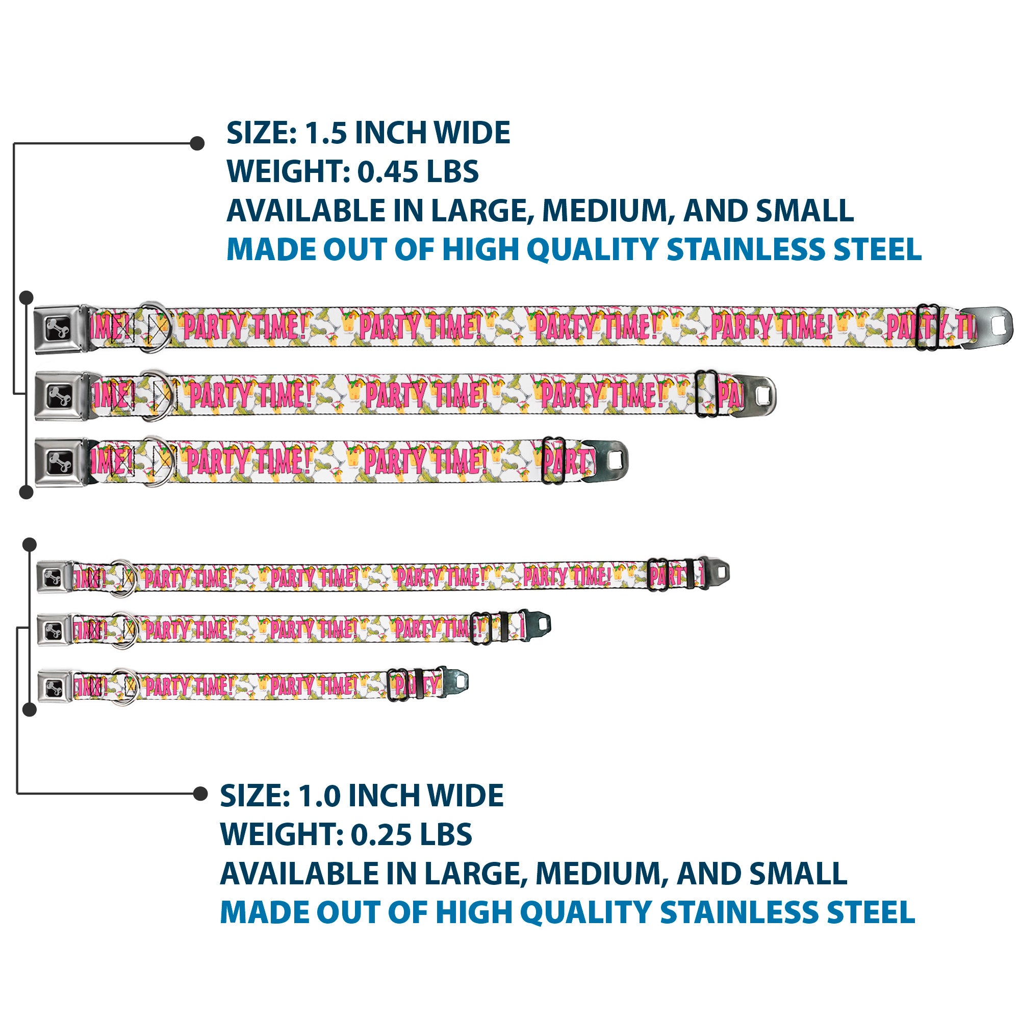 Buckle-Down Seatbelt Buckle Dog Collar - PARTY TIME! w/Drinks Seatbelt Buckle Collars Buckle-Down