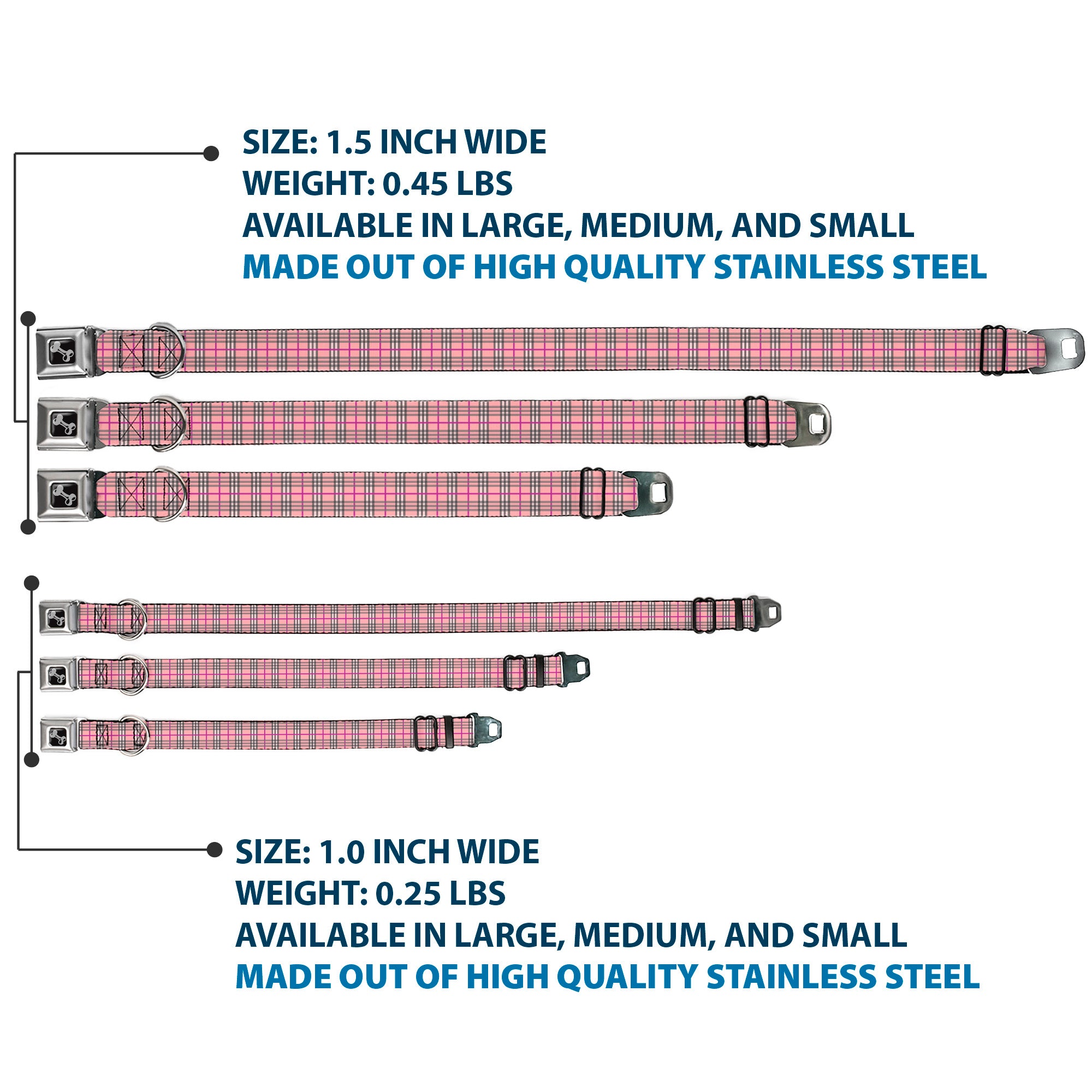 Dog Bone Seatbelt Buckle Collar - Plaid Pink Seatbelt Buckle Collars Buckle-Down