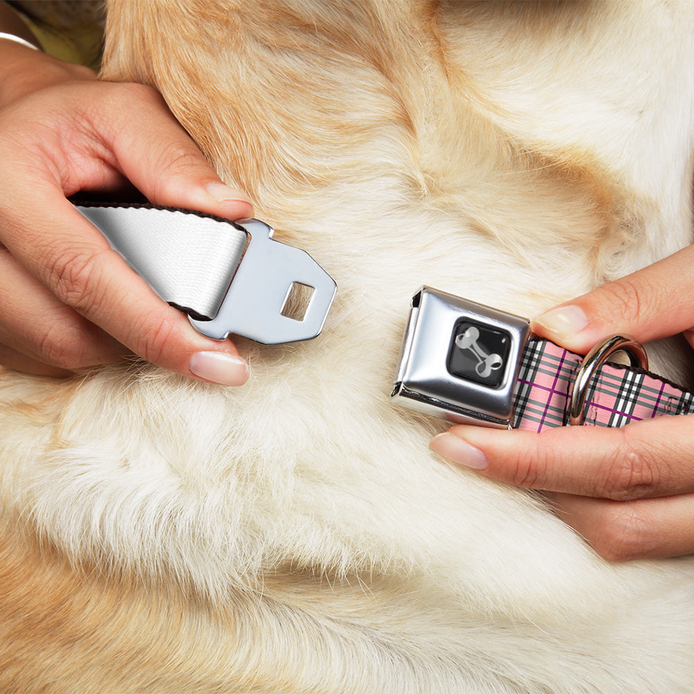 Dog Bone Seatbelt Buckle Collar - Plaid Pink Seatbelt Buckle Collars Buckle-Down