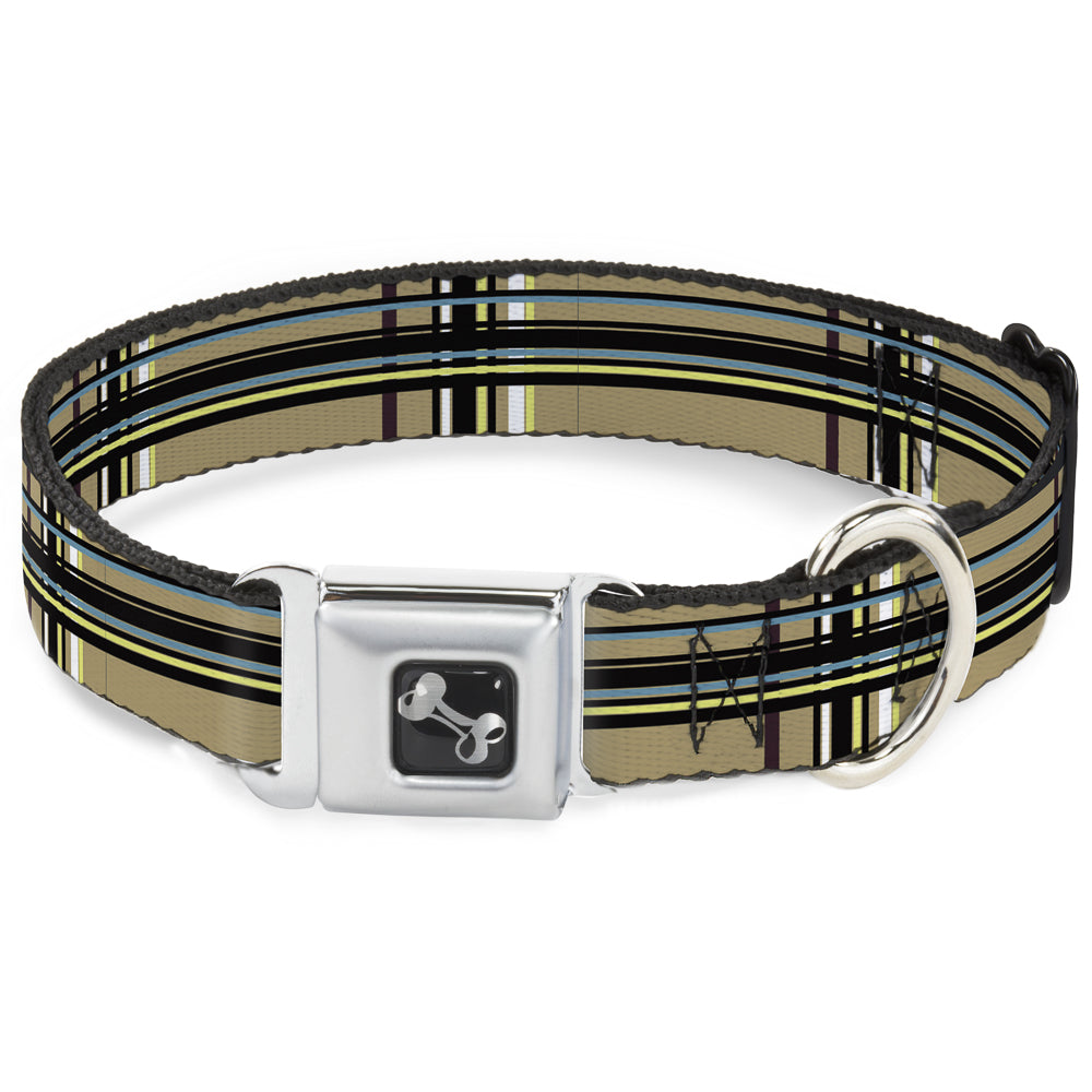 Dog Bone Seatbelt Buckle Collar - Plaid Tan Seatbelt Buckle Collars Buckle-Down