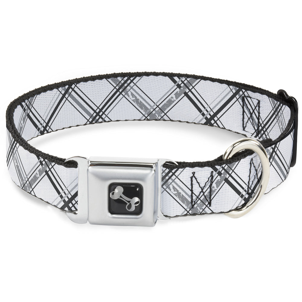 Dog Bone Seatbelt Buckle Collar - Plaid X Weathered White/Gray Seatbelt Buckle Collars Buckle-Down