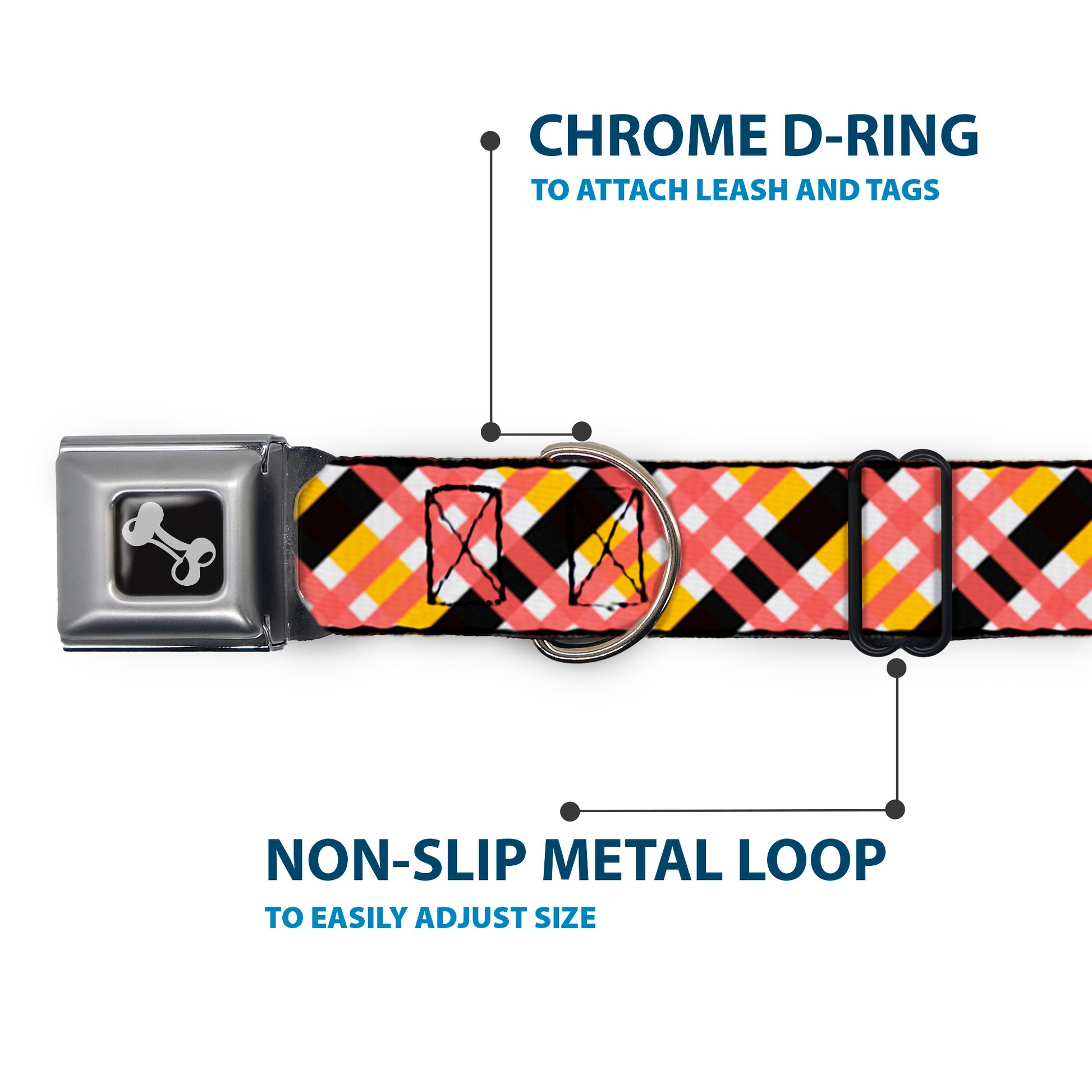 Dog Bone Seatbelt Buckle Collar - Plaid X White/Gold/Black/Pink Seatbelt Buckle Collars Buckle-Down