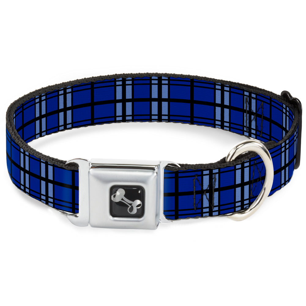 Dog Bone Seatbelt Buckle Collar - Plaid Blue/Gray/Black Seatbelt Buckle Collars Buckle-Down