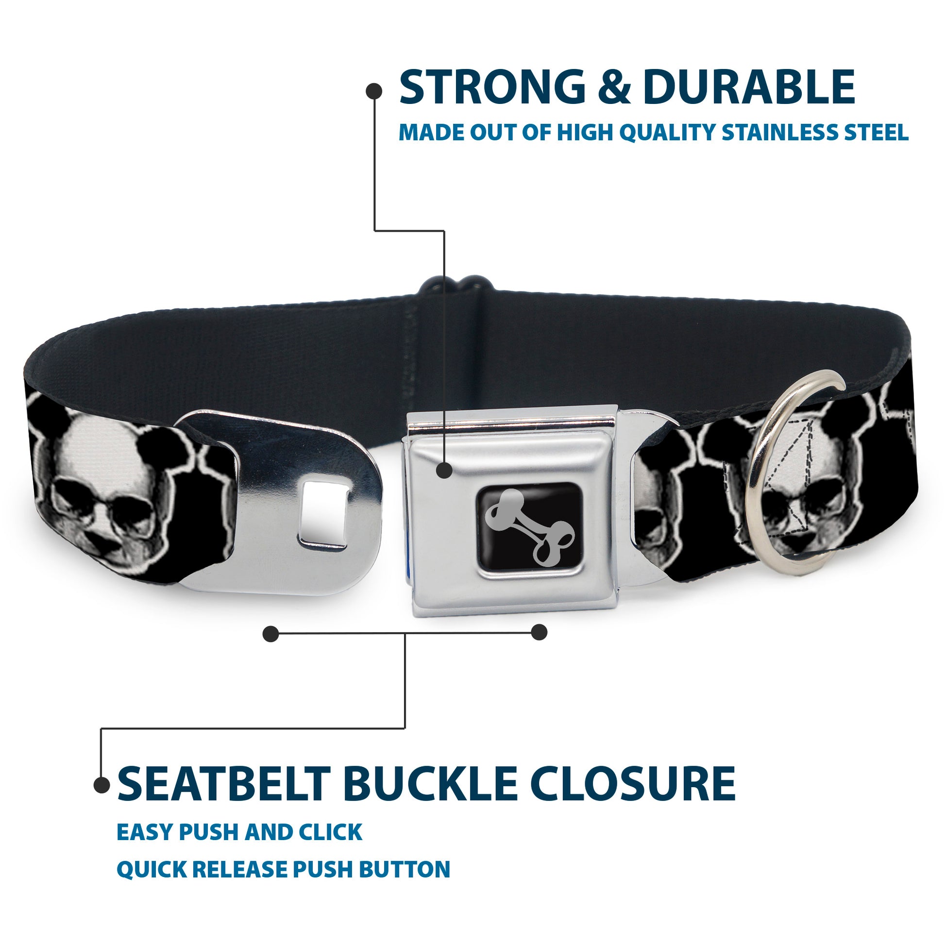 Dog Bone Seatbelt Buckle Collar - Panda Skulls Seatbelt Buckle Collars Buckle-Down