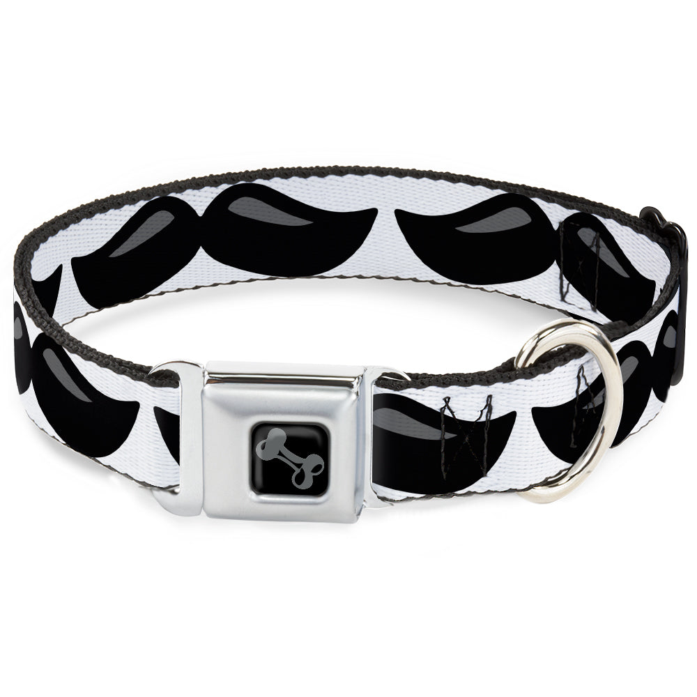 Dog Bone Black/Silver Seatbelt Buckle Collar - Plastic Mustache White/Black Seatbelt Buckle Collars Buckle-Down