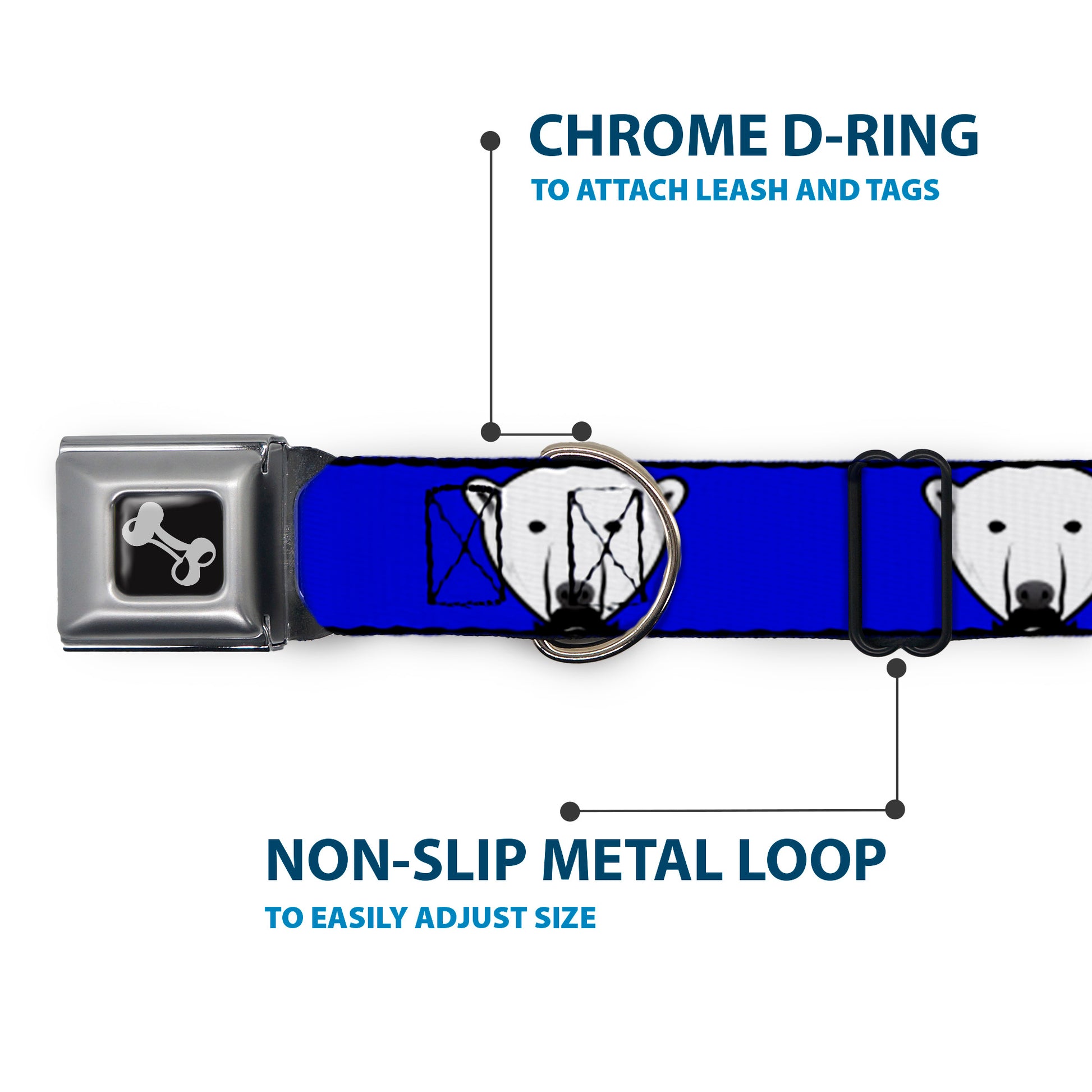 Dog Bone Seatbelt Buckle Collar - Polar Bear w/Mustache Royal Seatbelt Buckle Collars Buckle-Down