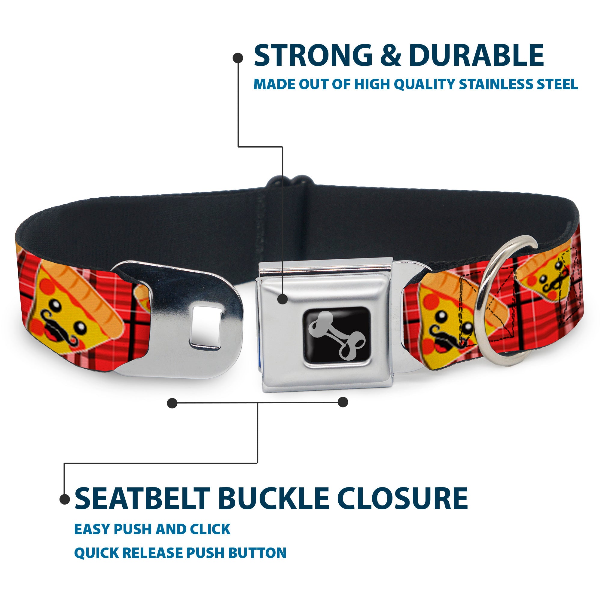 Dog Bone Seatbelt Buckle Collar - Pizza Man Plaid Red Seatbelt Buckle Collars Buckle-Down