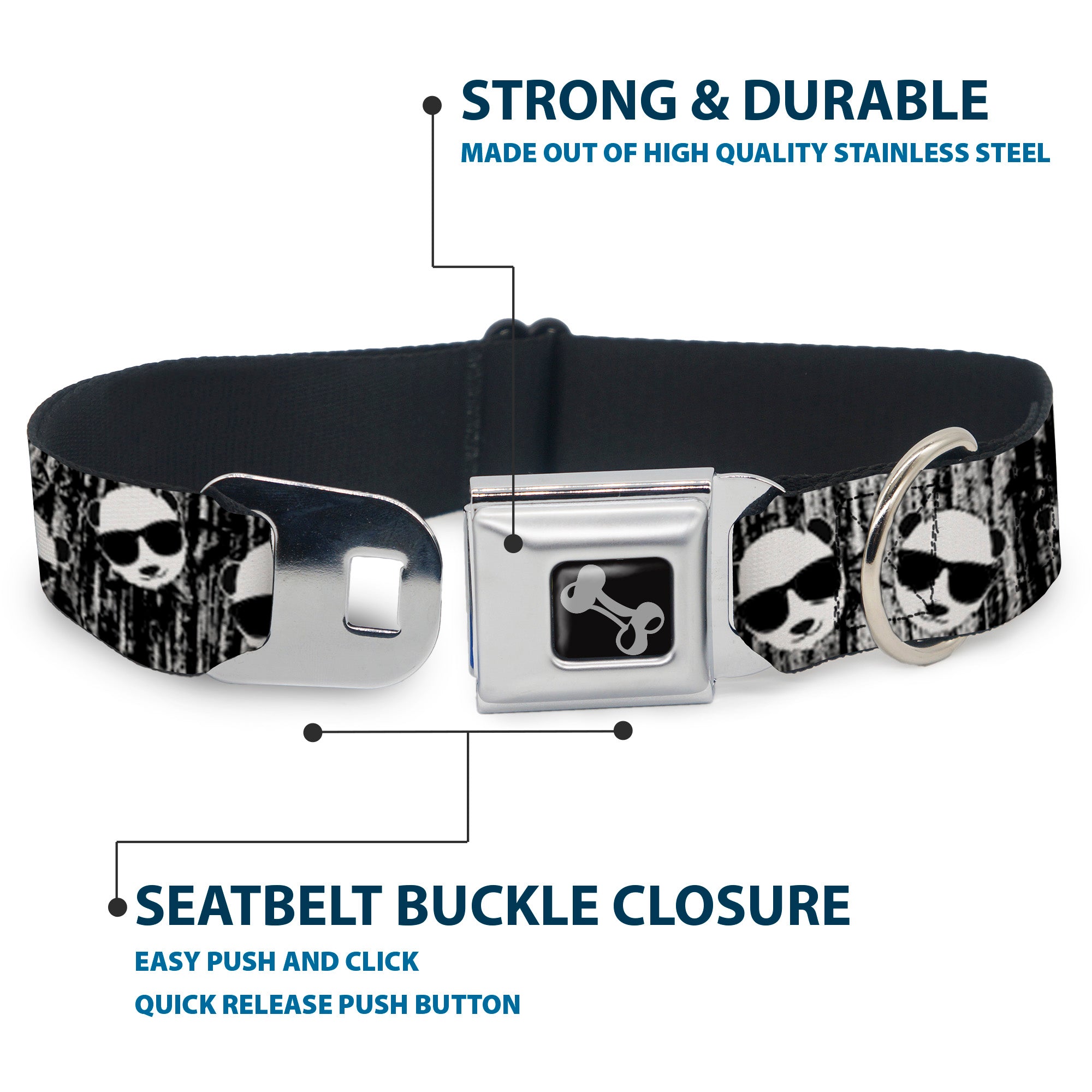 Dog Bone Seatbelt Buckle Collar - Panda w/Sunglasses & Palm Trees Seatbelt Buckle Collars Buckle-Down