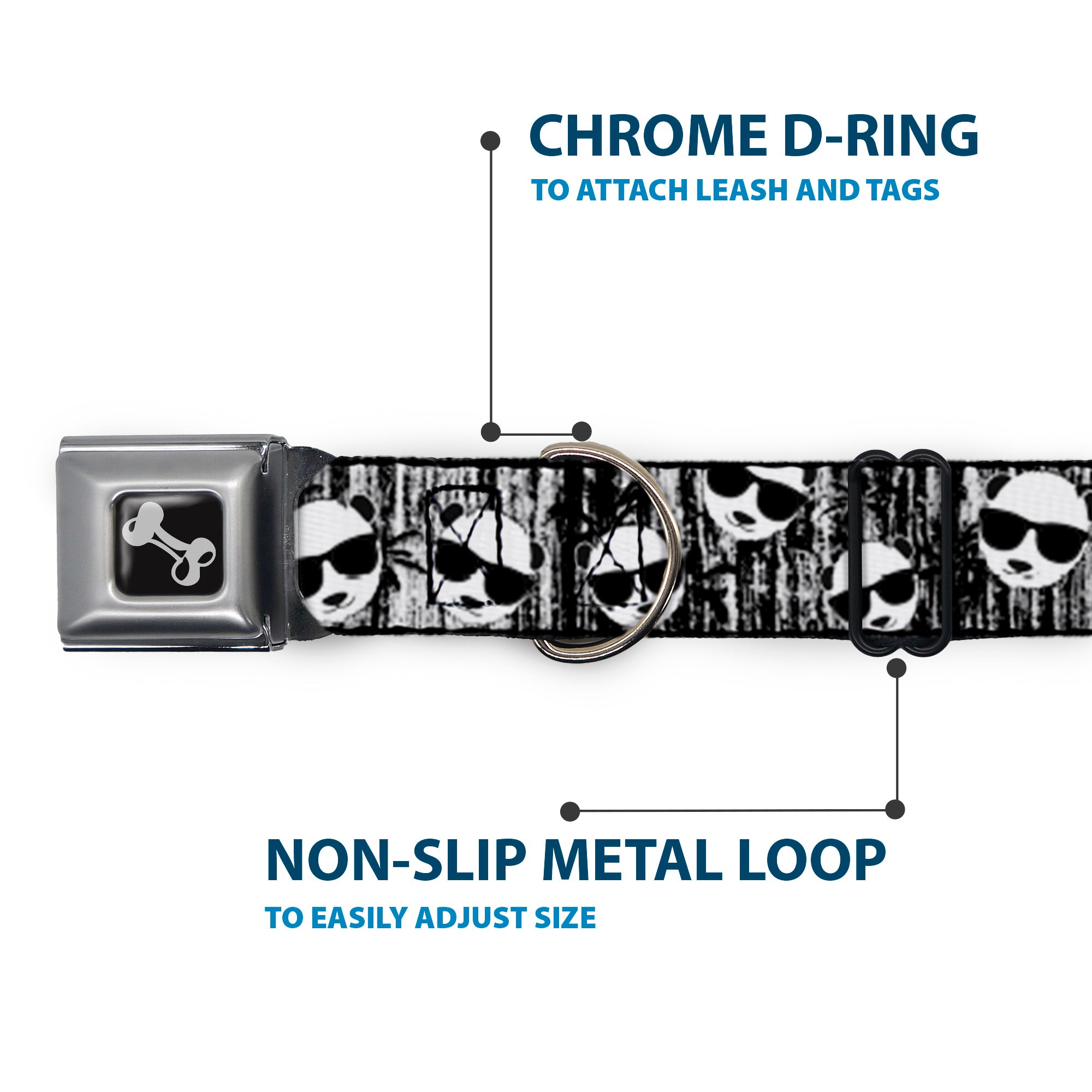 Dog Bone Seatbelt Buckle Collar - Panda w/Sunglasses & Palm Trees Seatbelt Buckle Collars Buckle-Down