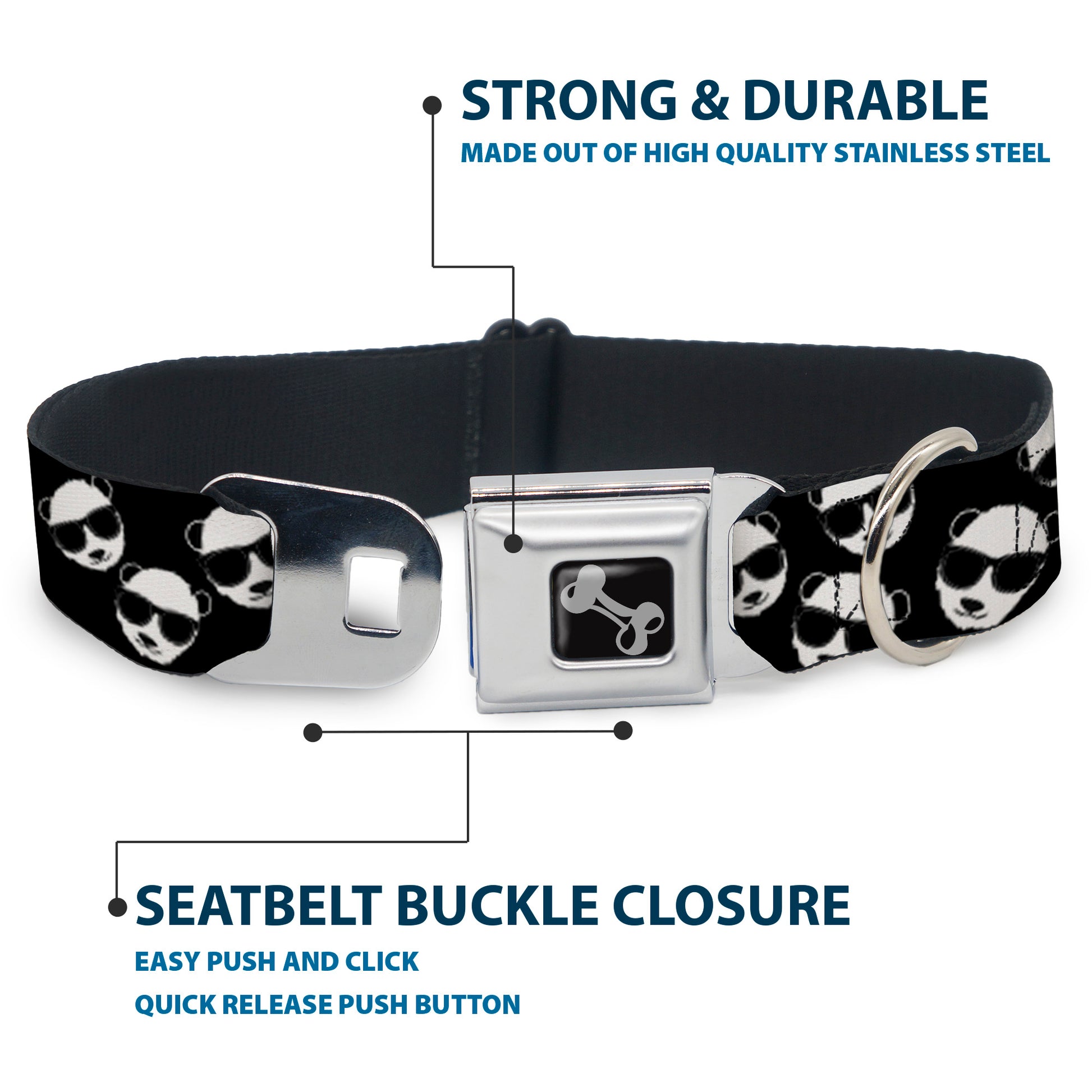 Dog Bone Seatbelt Buckle Collar - Multi Panda w/Sunglasses Black/White Seatbelt Buckle Collars Buckle-Down