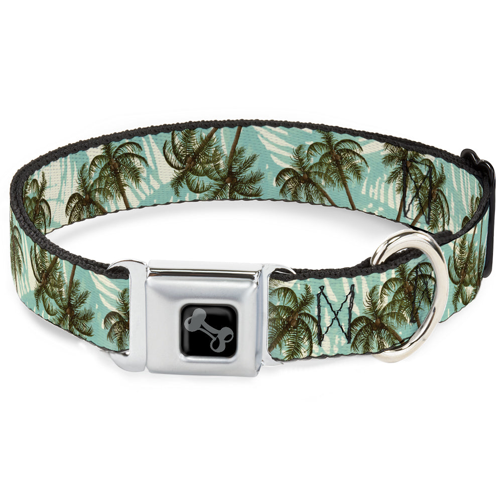Dog Bone Black/Silver Seatbelt Buckle Collar - Palm Trees Swaying Tan/Teal Seatbelt Buckle Collars Buckle-Down