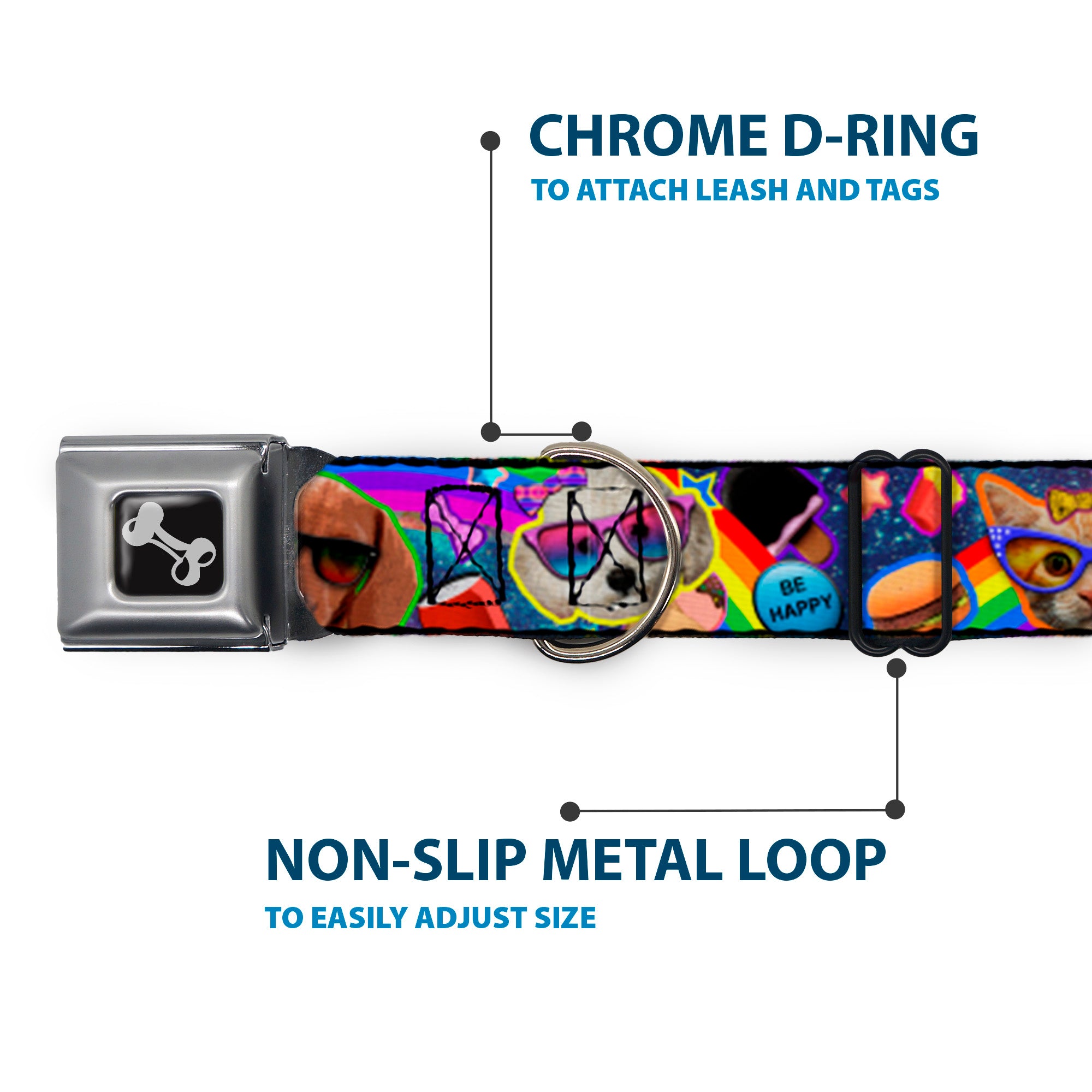 Dog Bone Seatbelt Buckle Collar - Pets & Snacks Rainbow Collage Seatbelt Buckle Collars Buckle-Down