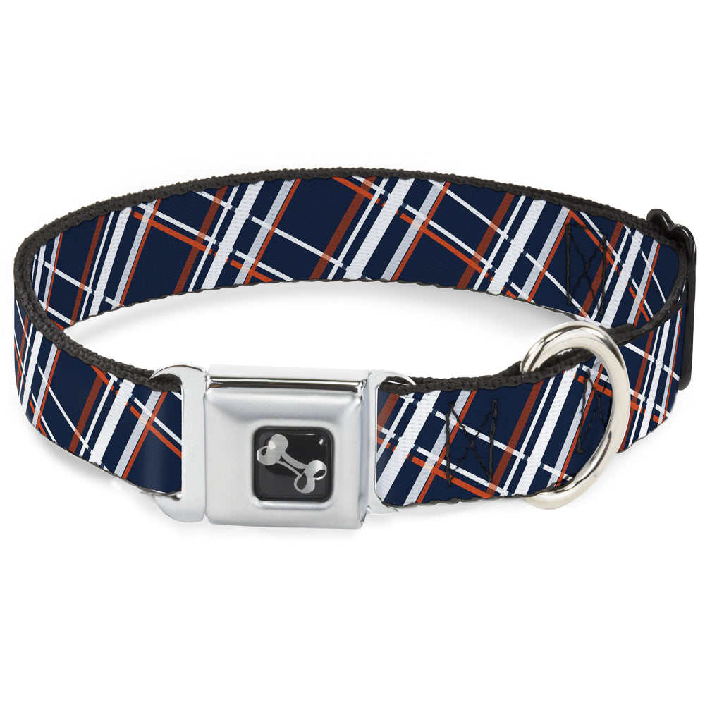 Dog Bone Seatbelt Buckle Collar - Plaid X2 Navy/White/Orange Seatbelt Buckle Collars Buckle-Down