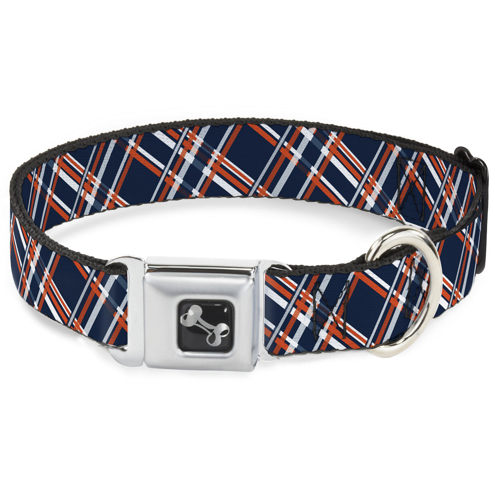 Dog Bone Seatbelt Buckle Collar - Plaid X3 Navy/Orange/White Seatbelt Buckle Collars Buckle-Down