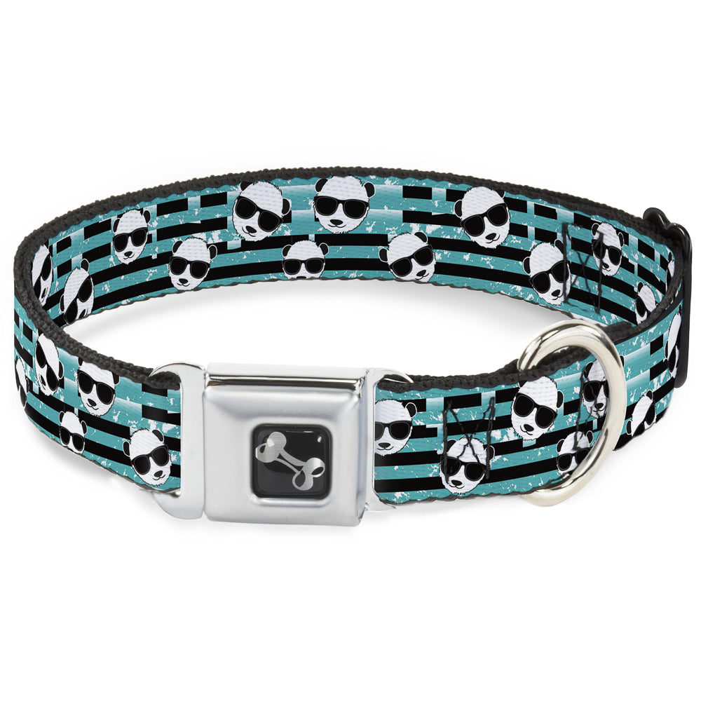 Dog Bone Seatbelt Buckle Collar - Multi Panda w/Sunglasses Stripe Turquoise/Black Seatbelt Buckle Collars Buckle-Down