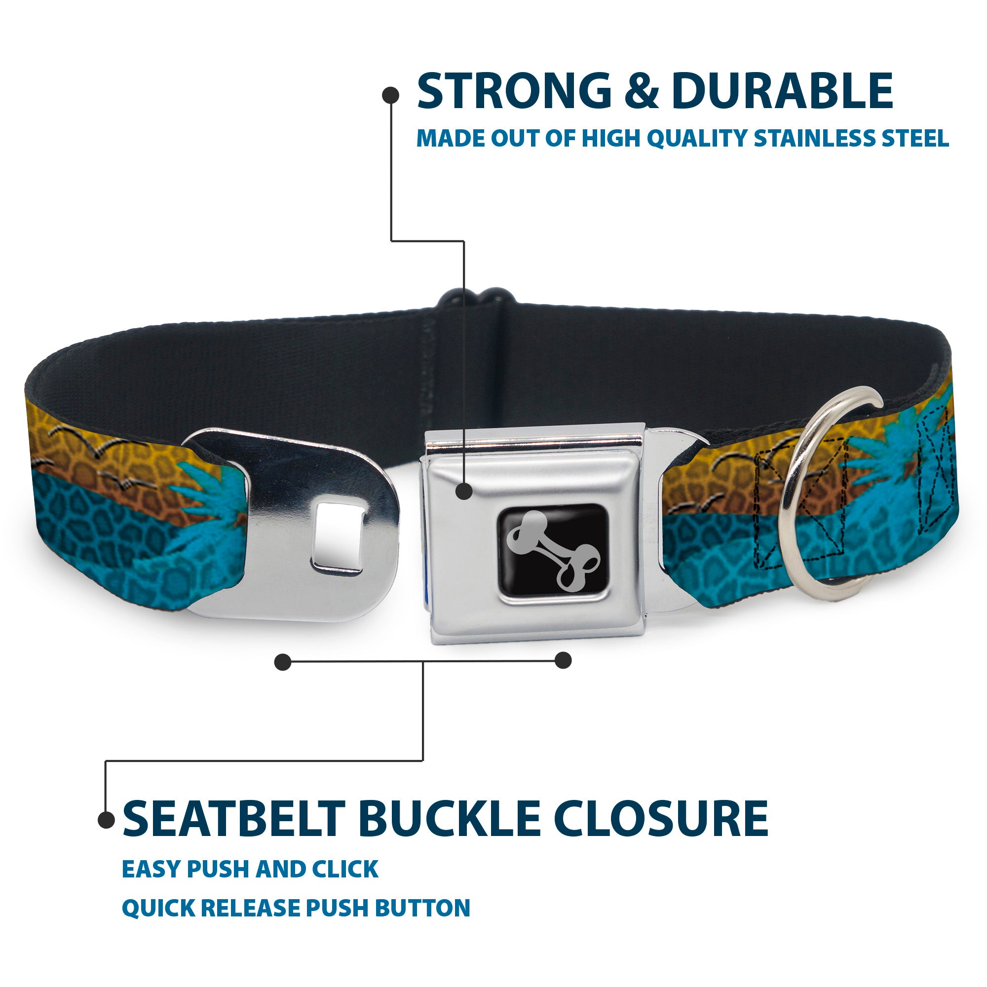 Dog Bone Seatbelt Buckle Collar - Palm Trees & Gulls Leopard Brown/Blue Seatbelt Buckle Collars Buckle-Down