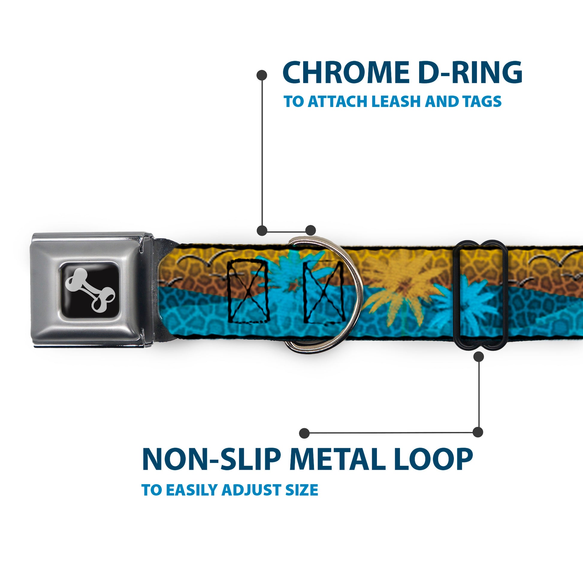 Dog Bone Seatbelt Buckle Collar - Palm Trees & Gulls Leopard Brown/Blue Seatbelt Buckle Collars Buckle-Down