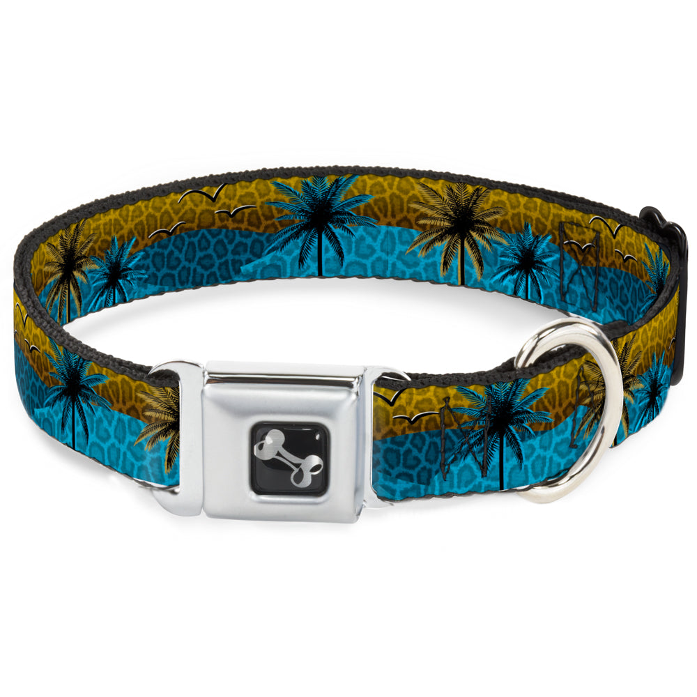 Dog Bone Seatbelt Buckle Collar - Palm Trees & Gulls Leopard Brown/Blue Seatbelt Buckle Collars Buckle-Down