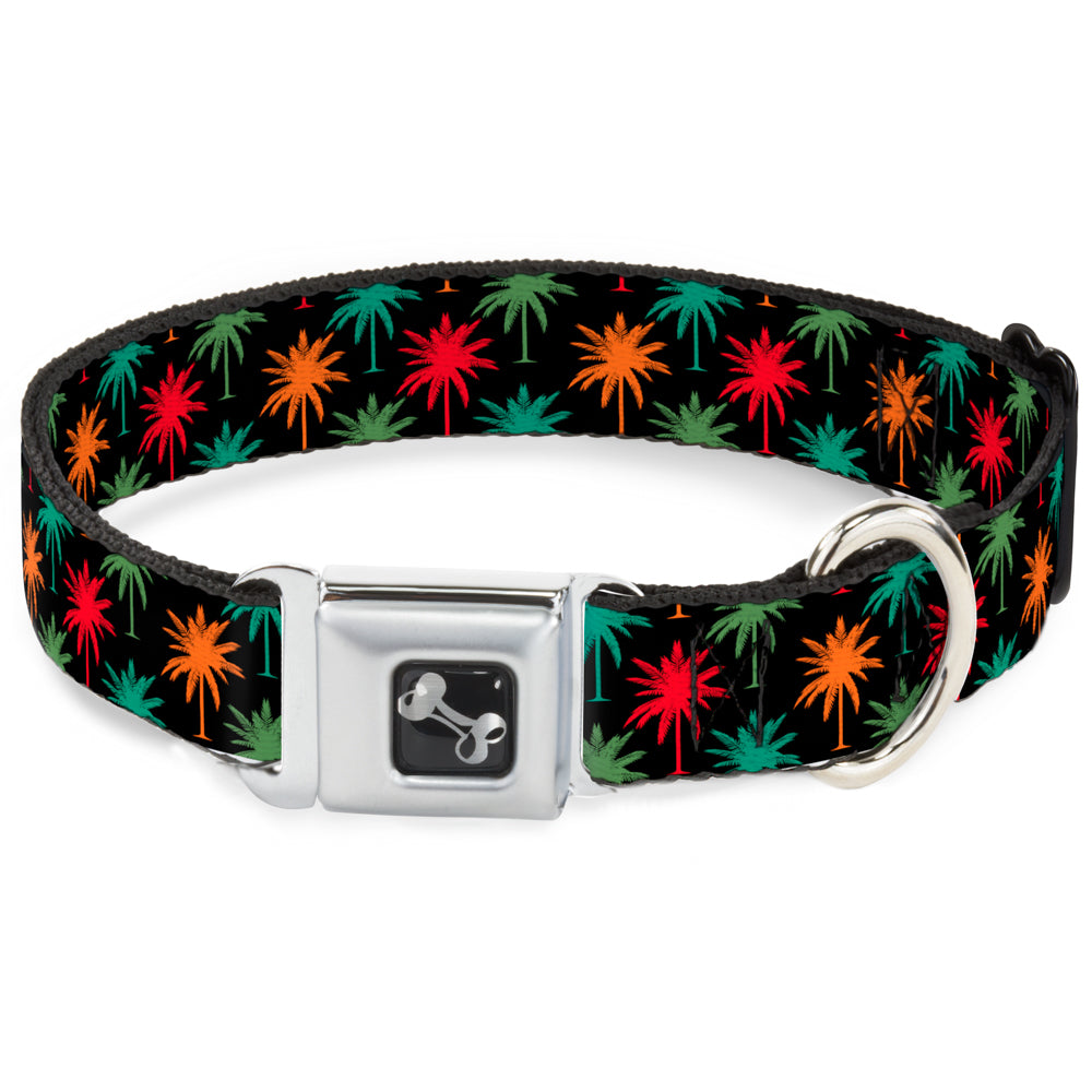 Dog Bone Seatbelt Buckle Collar - Palm Trees Black/Multi Color Seatbelt Buckle Collars Buckle-Down