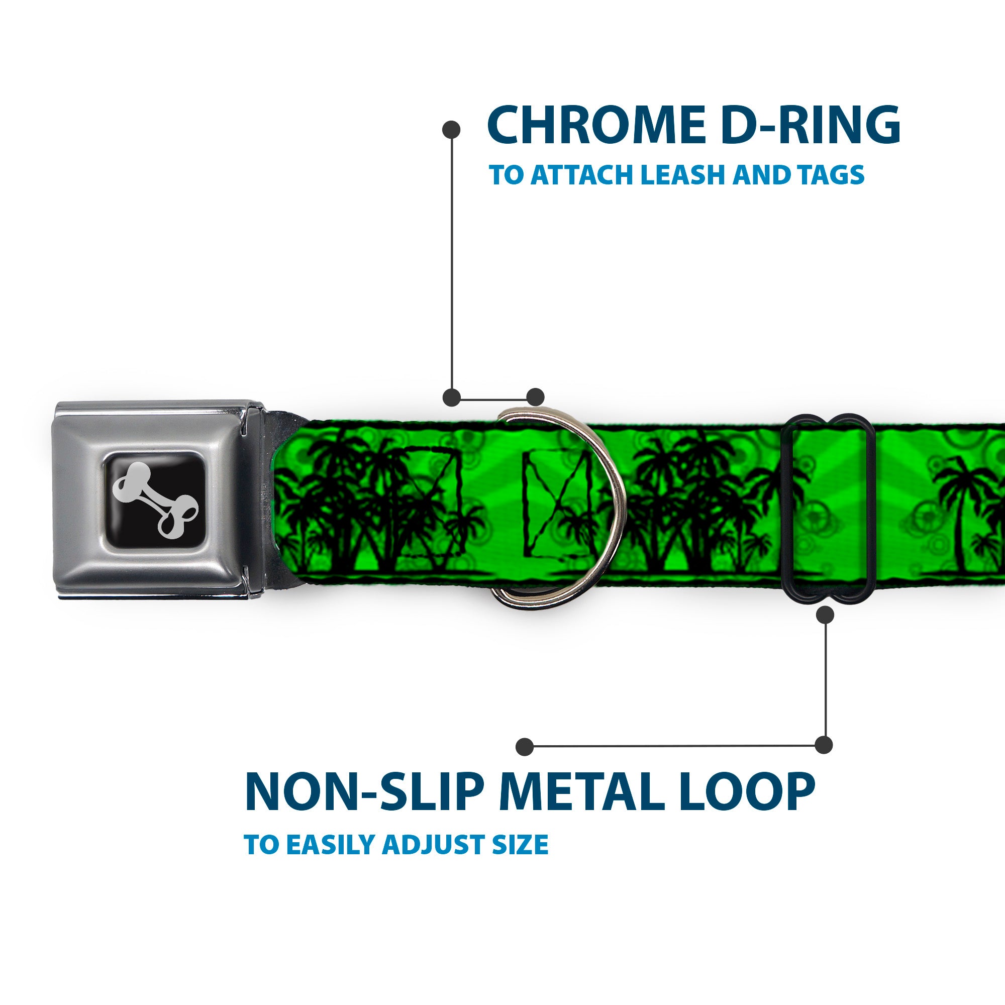 Dog Bone Seatbelt Buckle Collar - Palm Trees Greens/Black Seatbelt Buckle Collars Buckle-Down