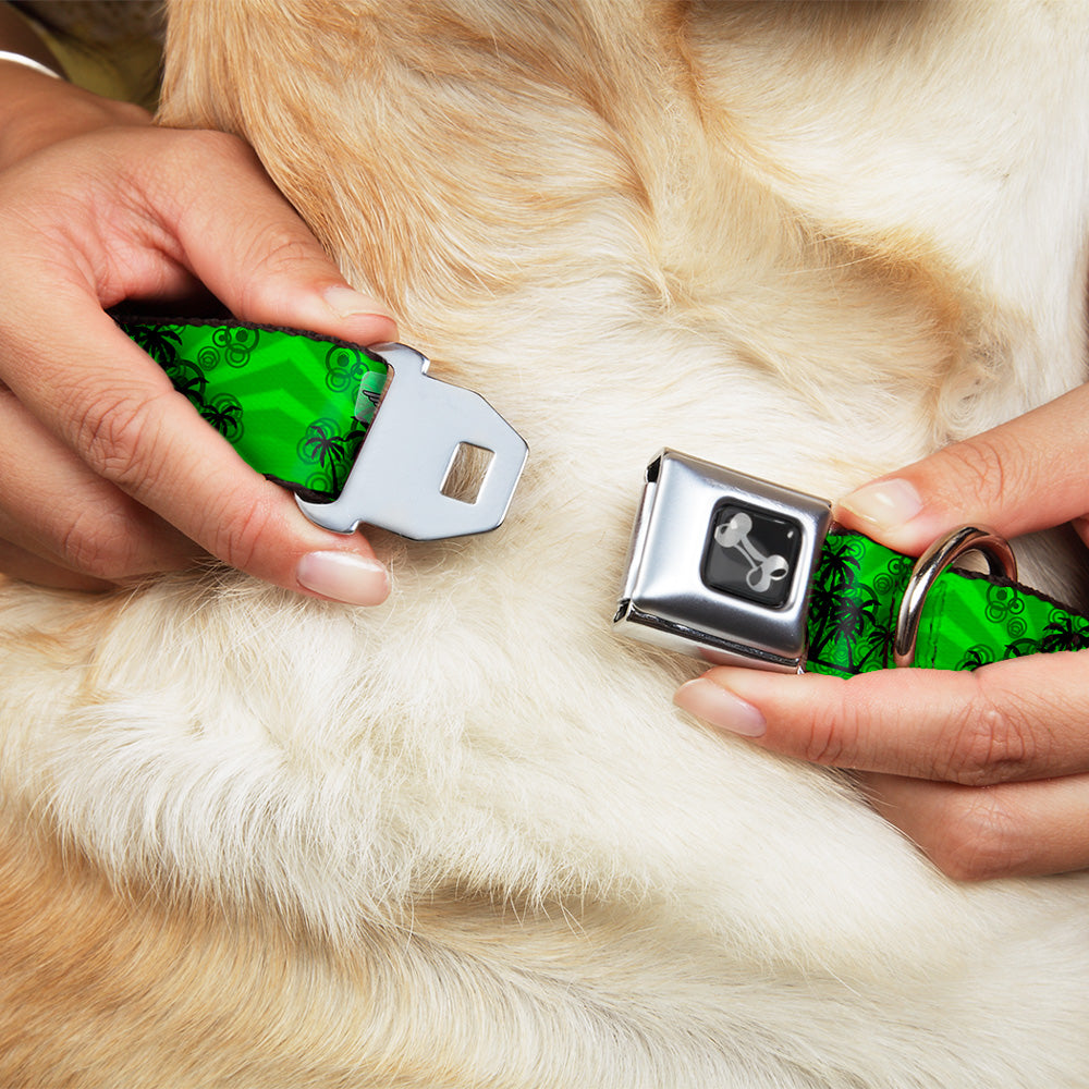 Dog Bone Seatbelt Buckle Collar - Palm Trees Greens/Black Seatbelt Buckle Collars Buckle-Down
