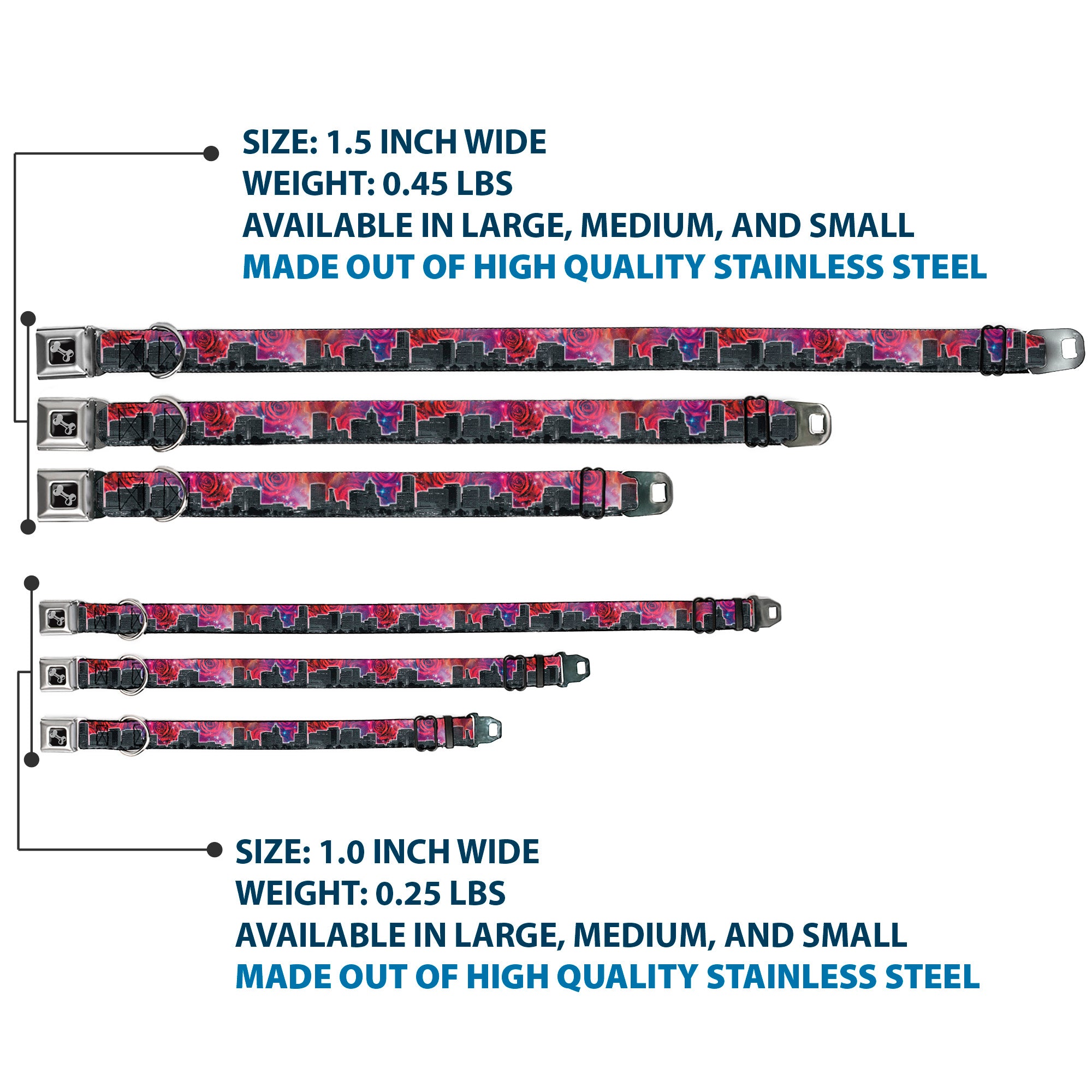 Dog Bone Seatbelt Buckle Collar - Portland Vivid Skyline Cosmic Roses Seatbelt Buckle Collars Buckle-Down