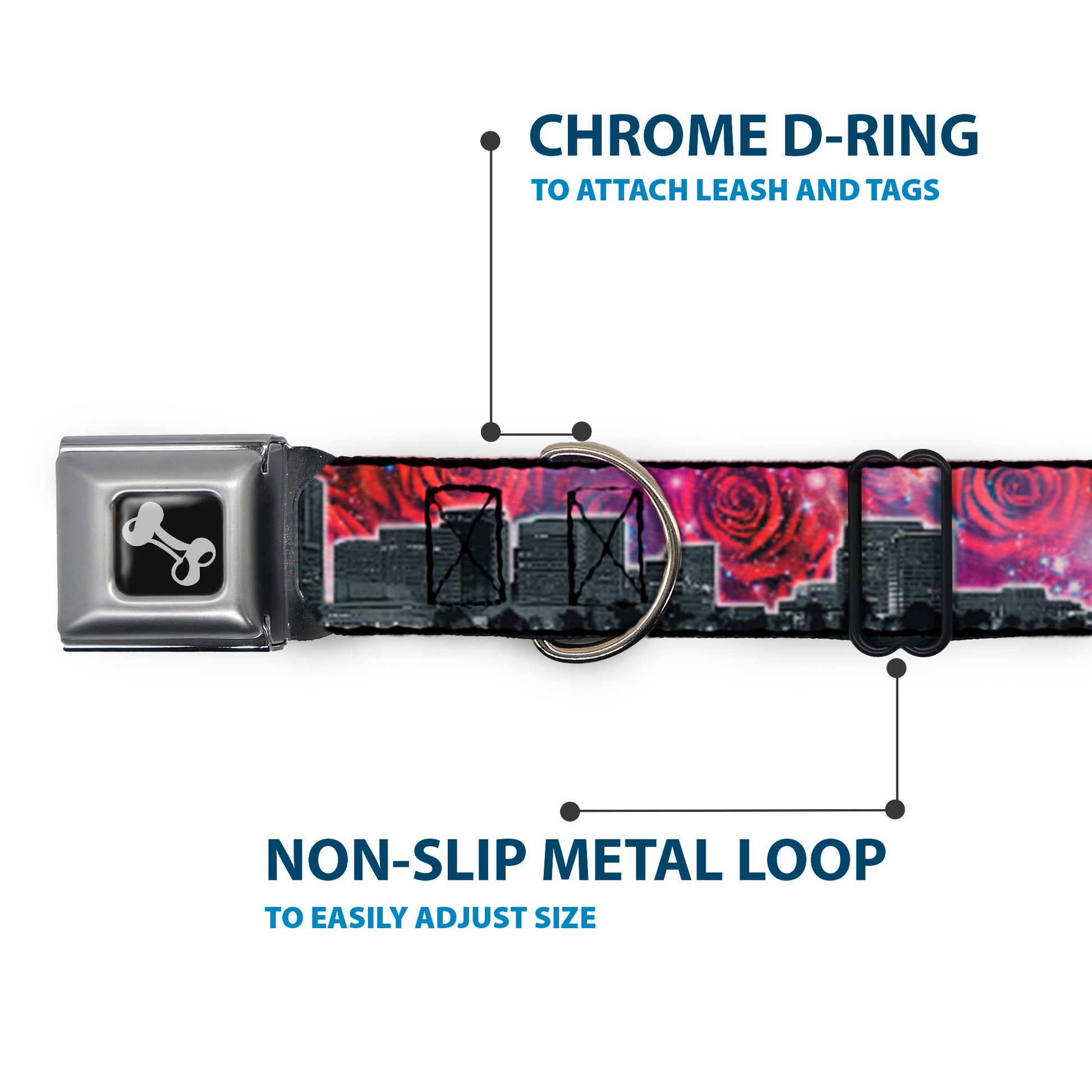 Dog Bone Seatbelt Buckle Collar - Portland Vivid Skyline Cosmic Roses Seatbelt Buckle Collars Buckle-Down