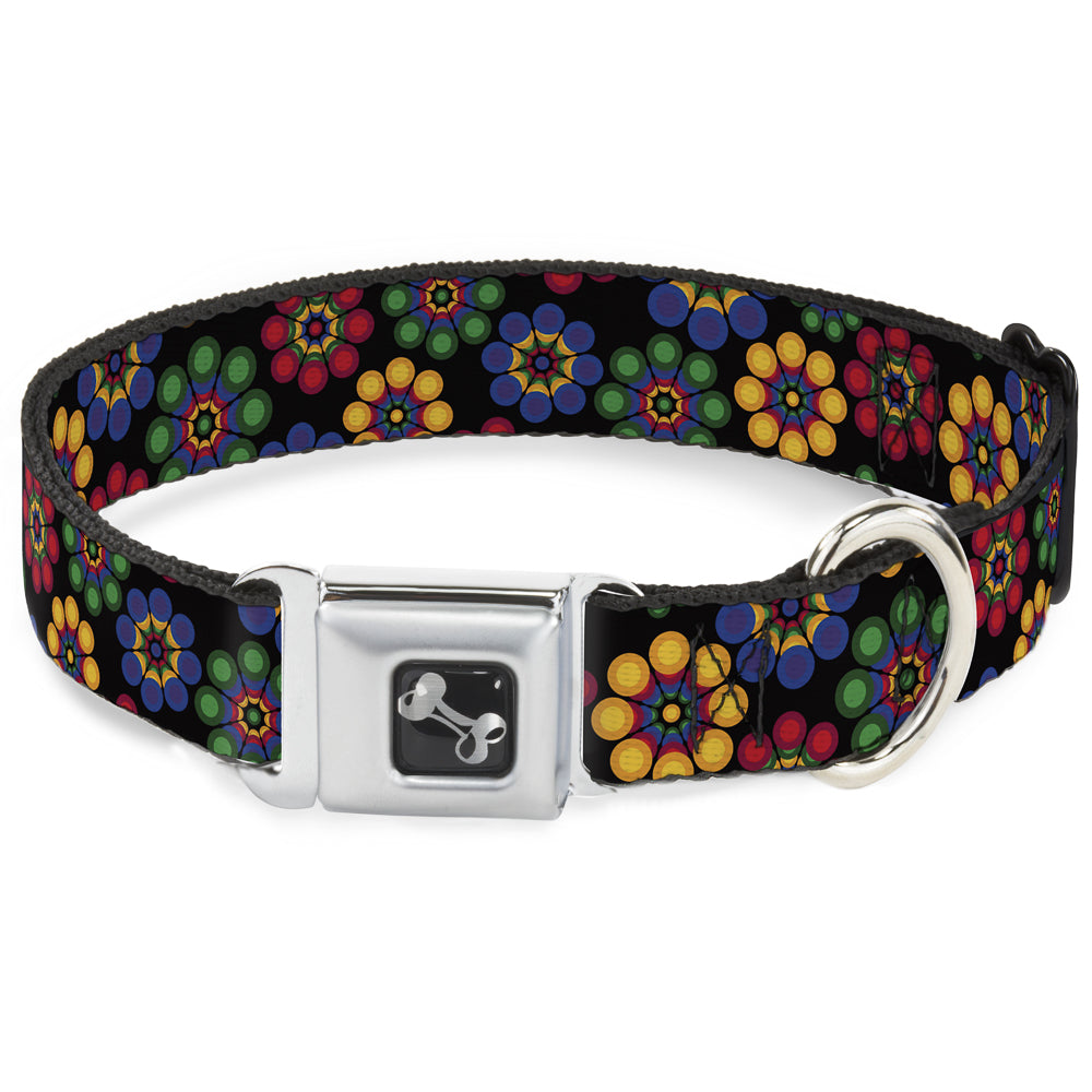 Dog Bone Seatbelt Buckle Collar - Psychedelic Daisies Black/Multi Color Seatbelt Buckle Collars Buckle-Down