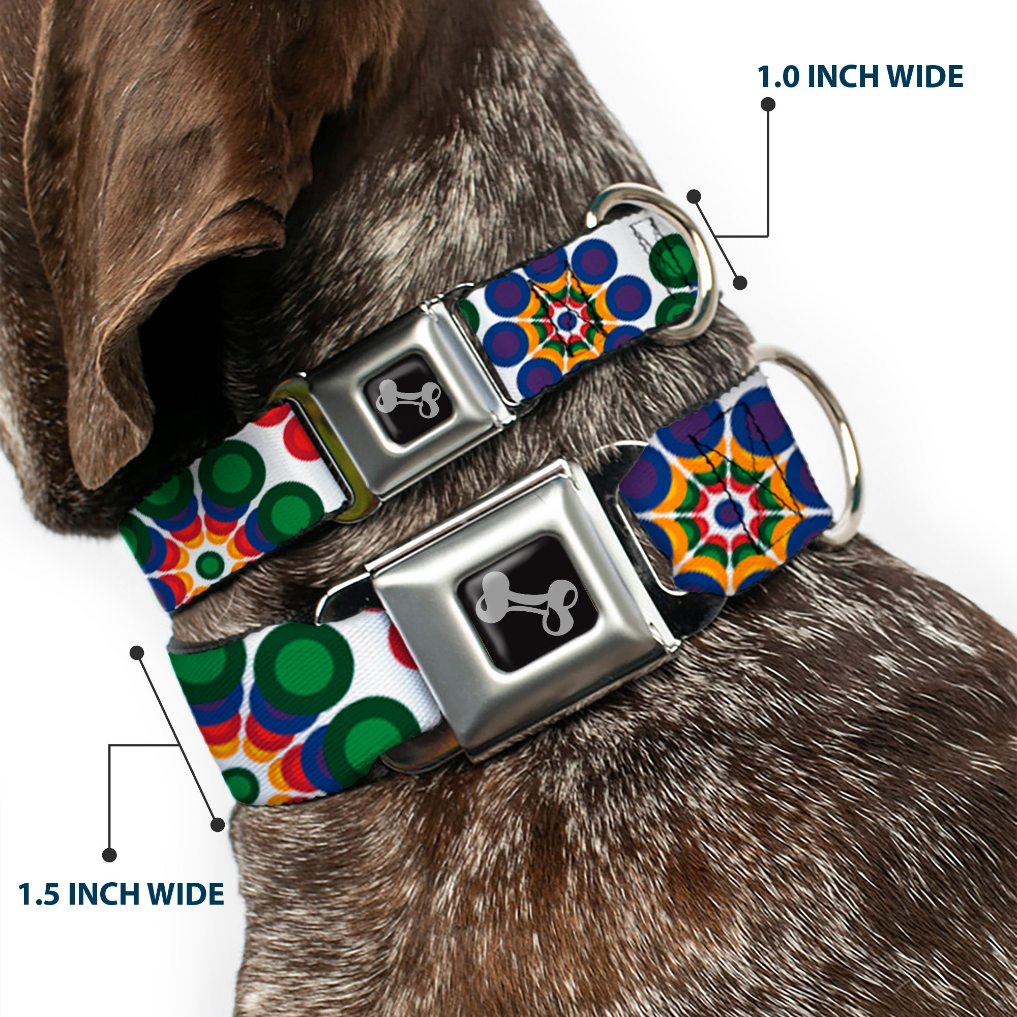 Dog Bone Seatbelt Buckle Collar - Psychedelic Daisies CLOSE-UP White/Multi Color Seatbelt Buckle Collars Buckle-Down
