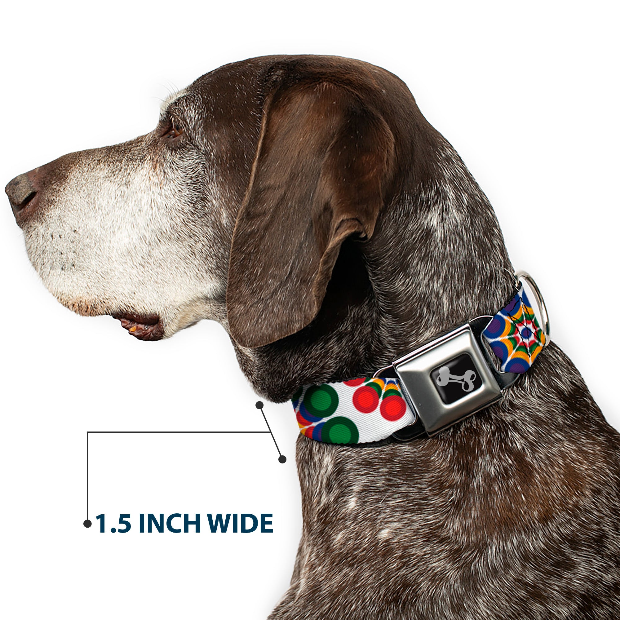 Dog Bone Seatbelt Buckle Collar - Psychedelic Daisies CLOSE-UP White/Multi Color Seatbelt Buckle Collars Buckle-Down