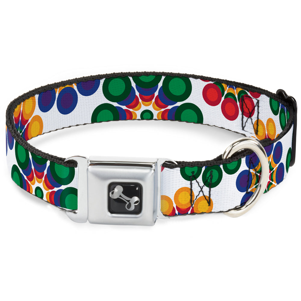 Dog Bone Seatbelt Buckle Collar - Psychedelic Daisies CLOSE-UP White/Multi Color Seatbelt Buckle Collars Buckle-Down